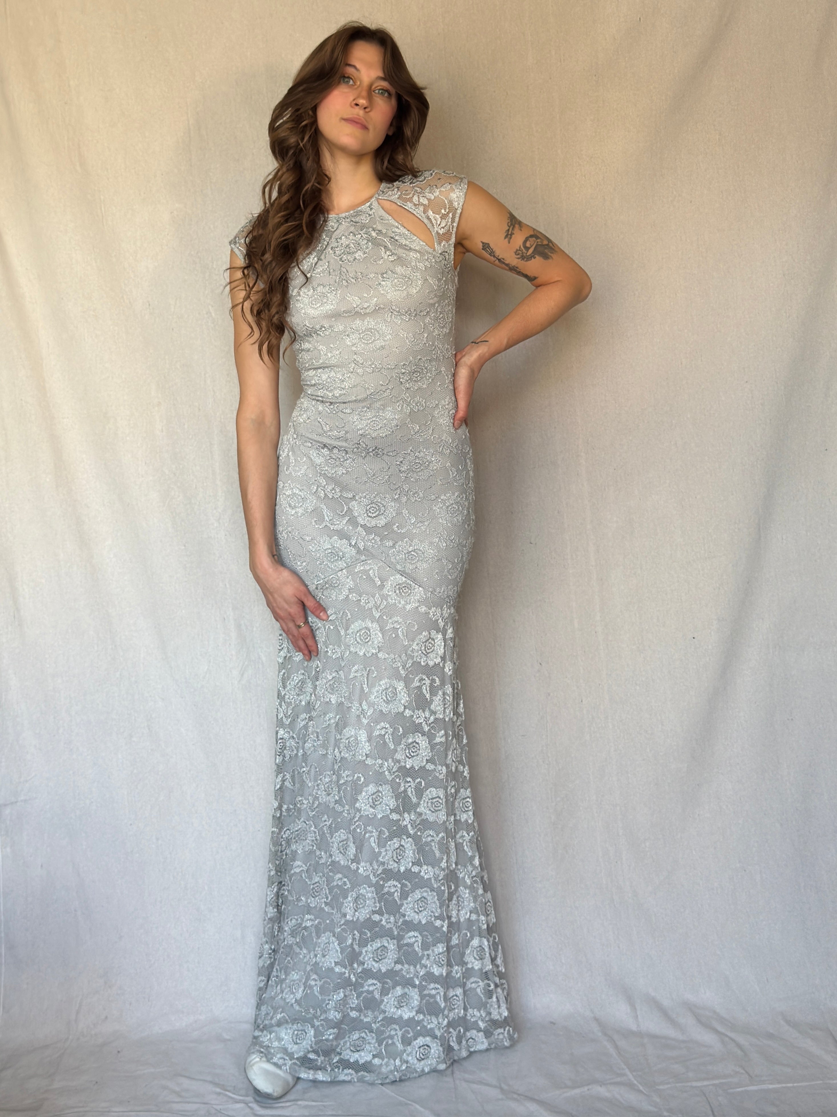 Y2K Silver Lace Mermaid Dress