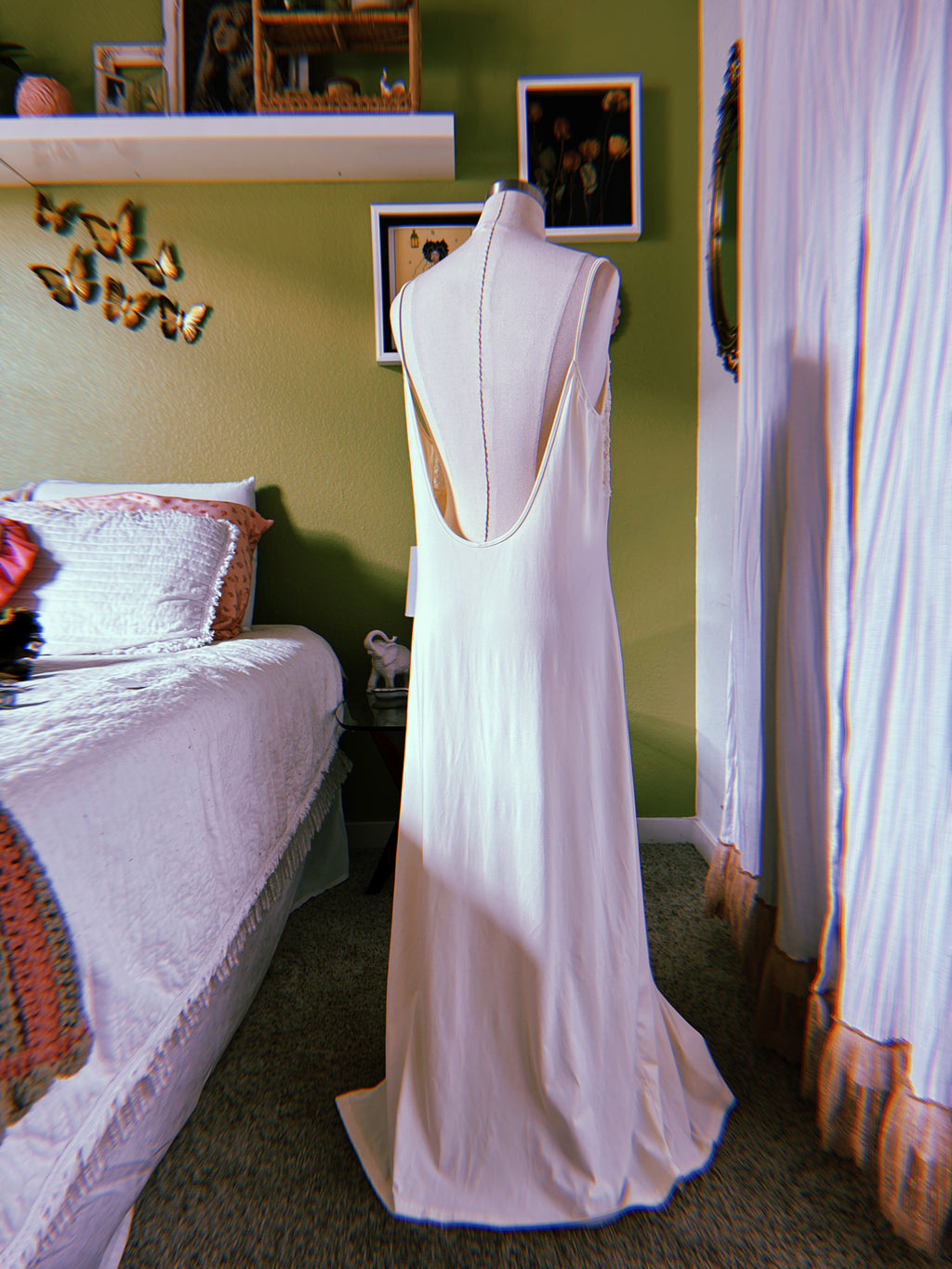 90s Cream Lace Scoop Neck Backless Whimsygoth Maxi Dress