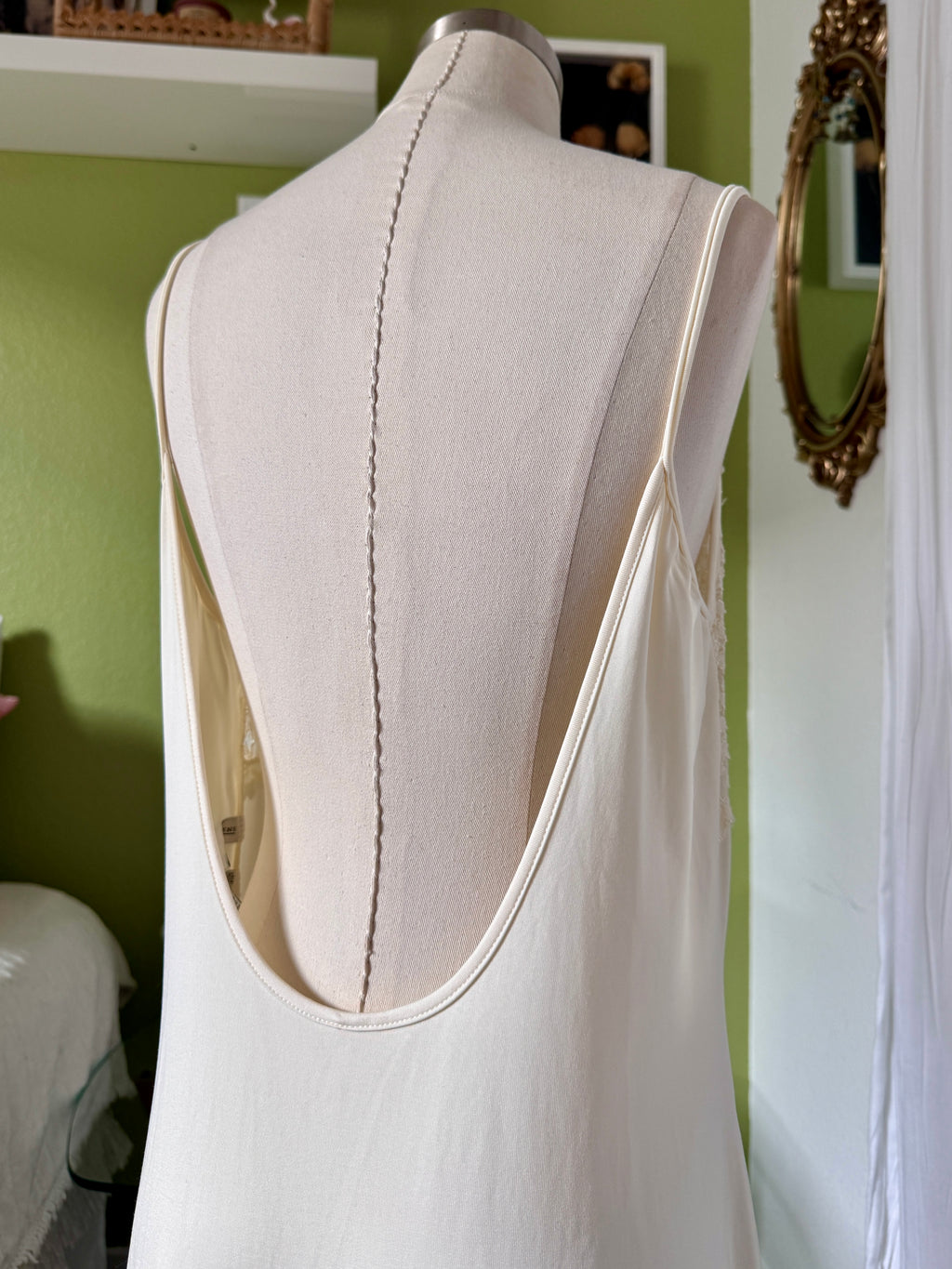 90s Cream Lace Scoop Neck Backless Whimsygoth Maxi Dress
