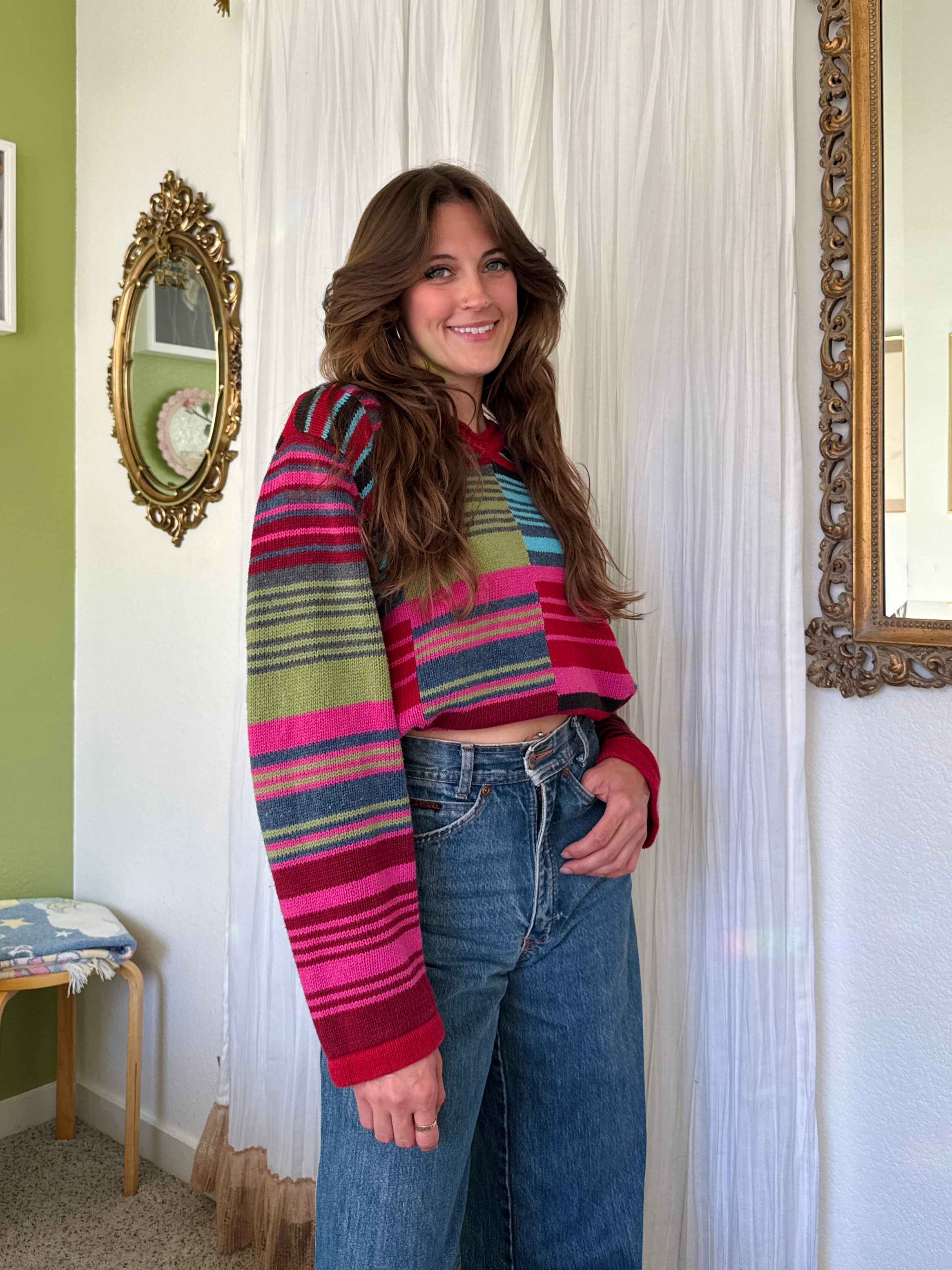 Y2K Liz Claiborne Striped Color Block Sweater