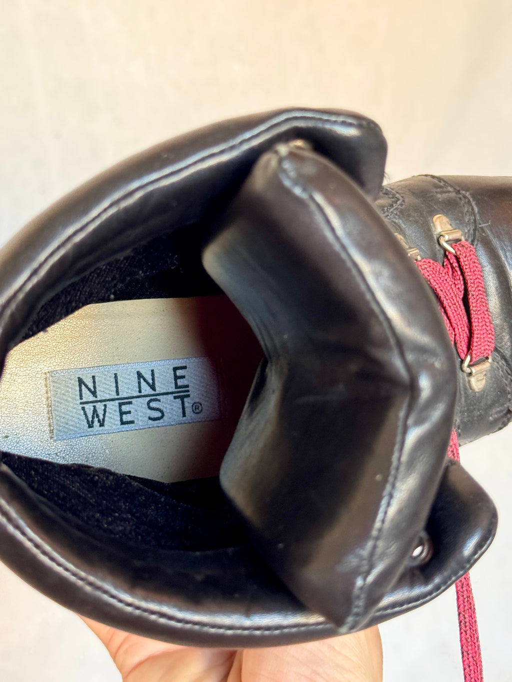 90s Nine West Black Leather Lace Up Combat Boots