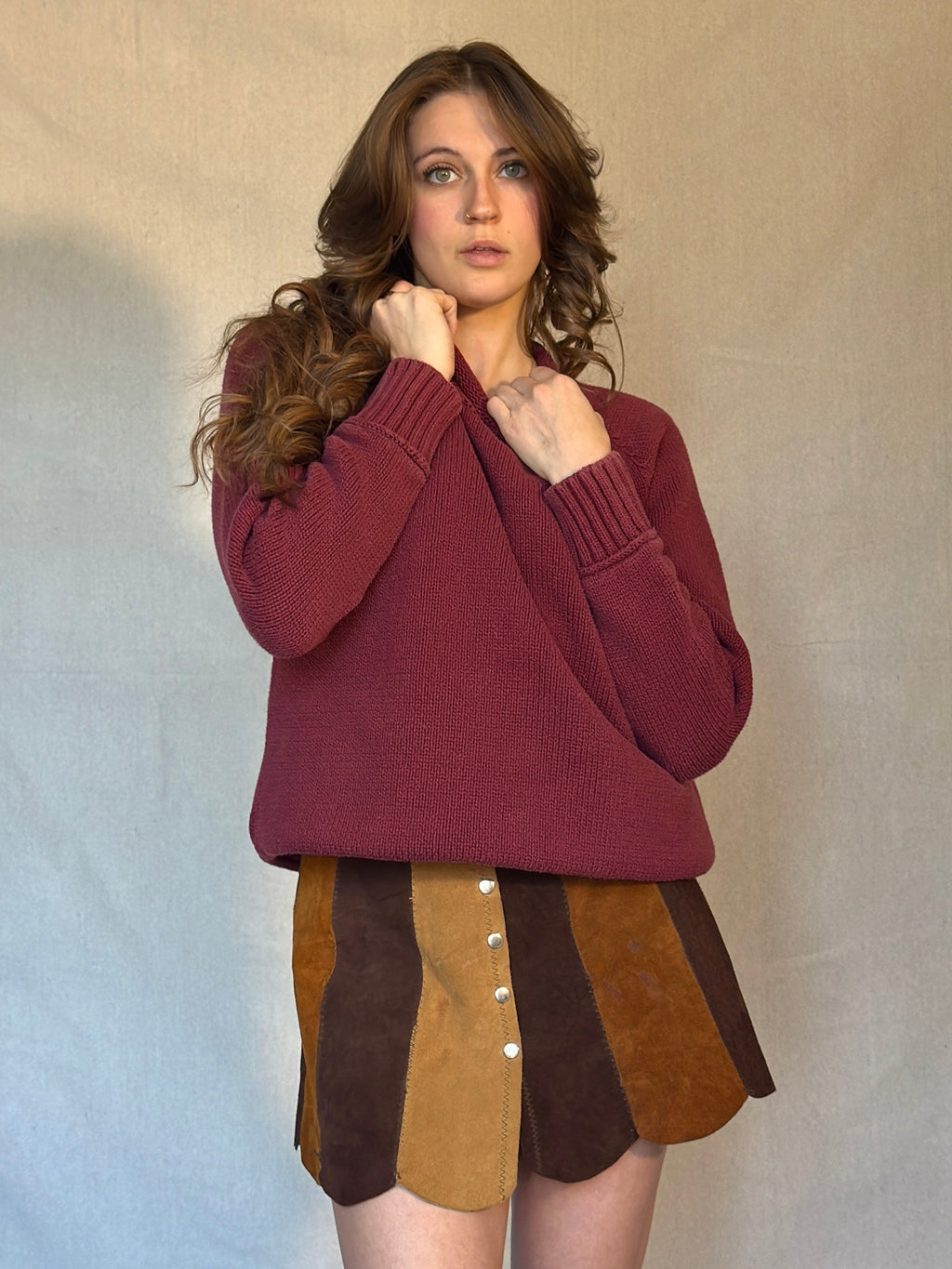 Boxy Burgundy LL Bean Cotton Sweater
