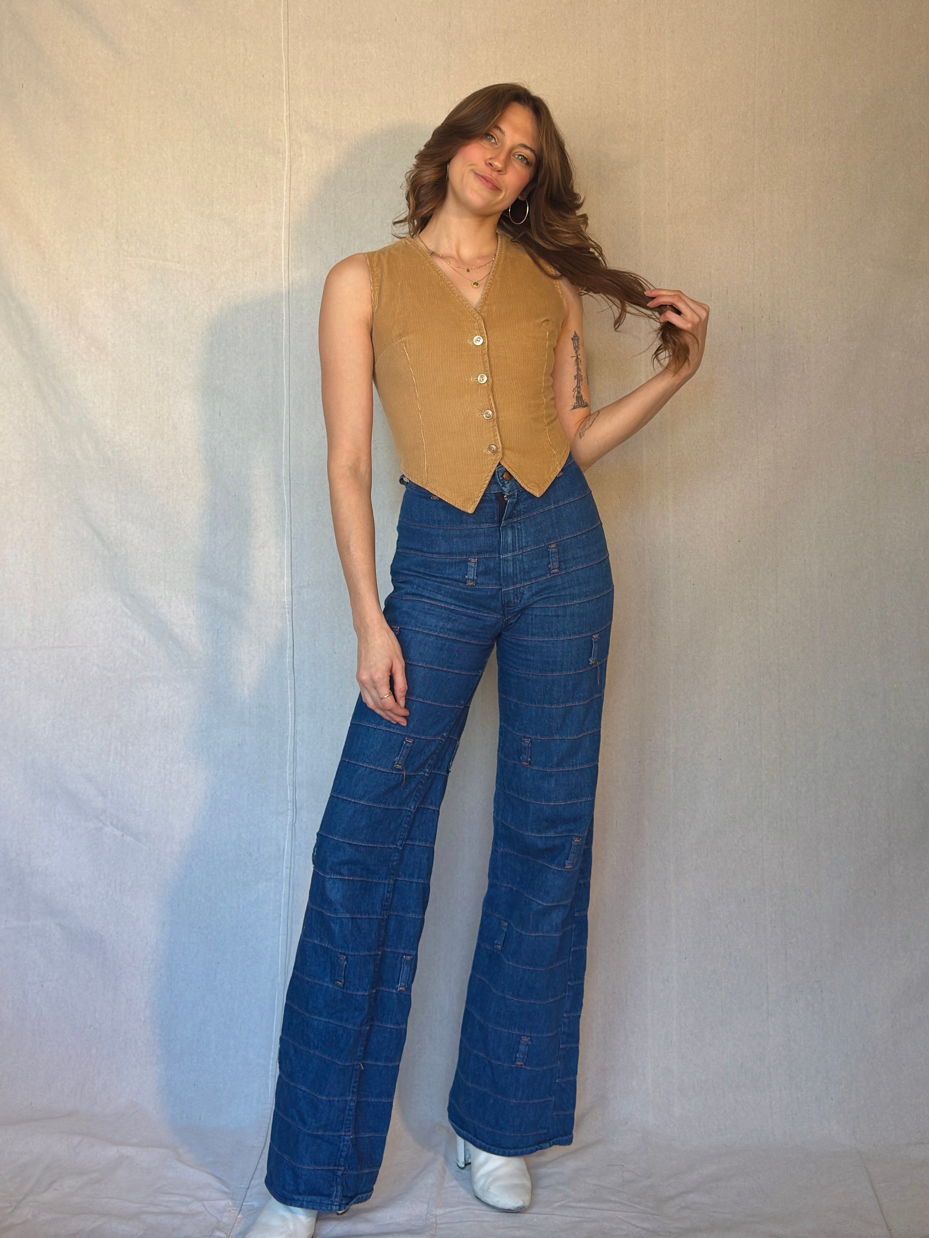 80s Tan Corduroy Button Up Vest