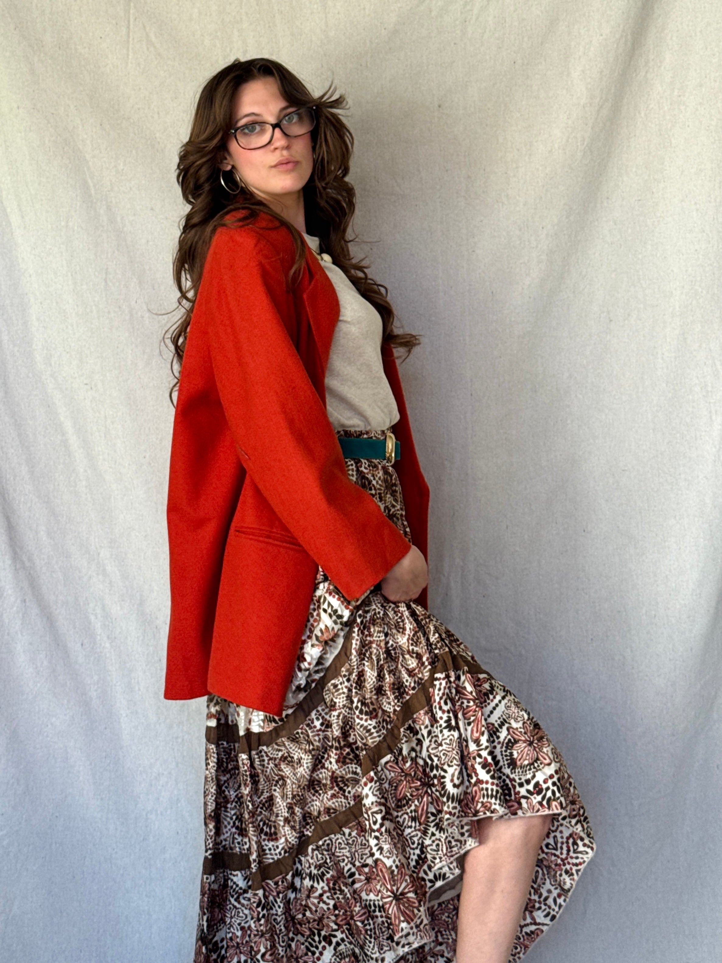 Y2K Brown & Orange Silk Layered Chicos Maxi Skirt