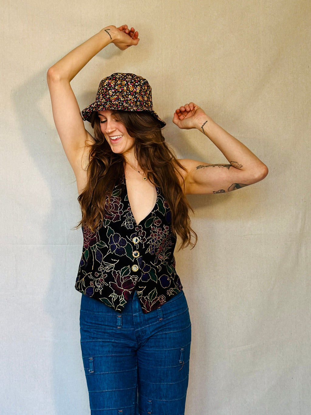 Corduroy Micro Floral Bucket Hat (Modern)