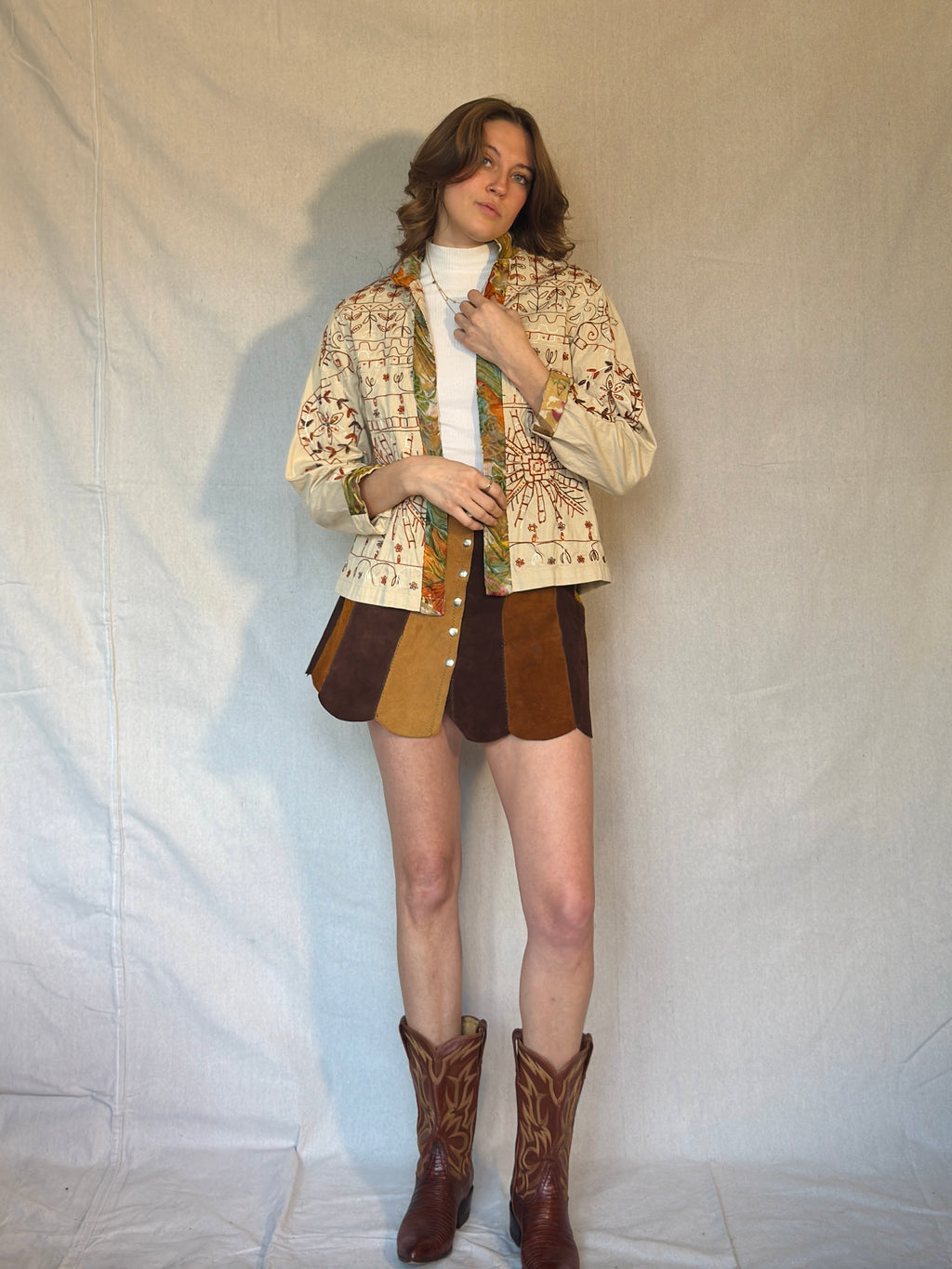 90s Light Brown Embroidered Jacket