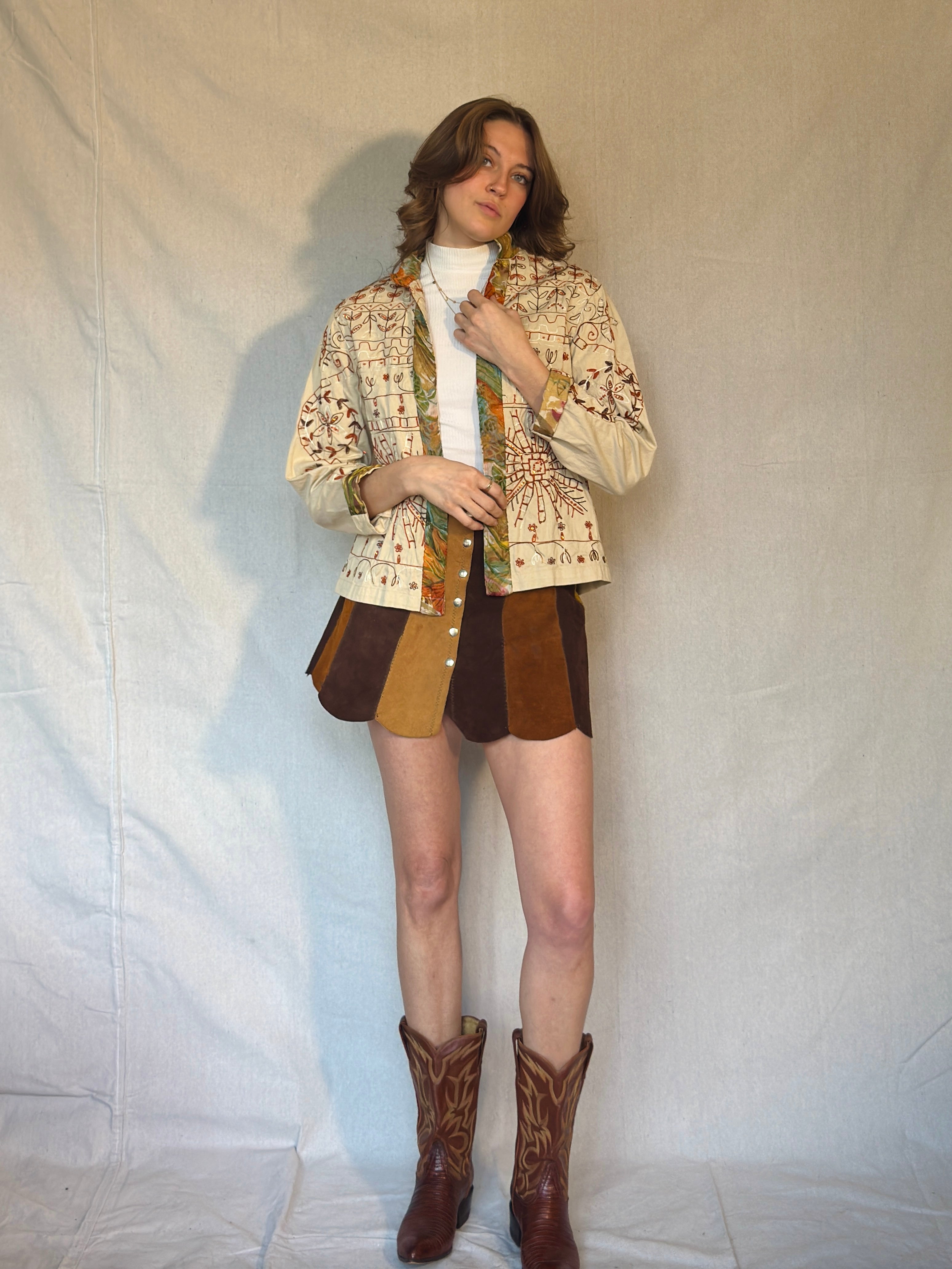 90s Light Brown Embroidered Jacket