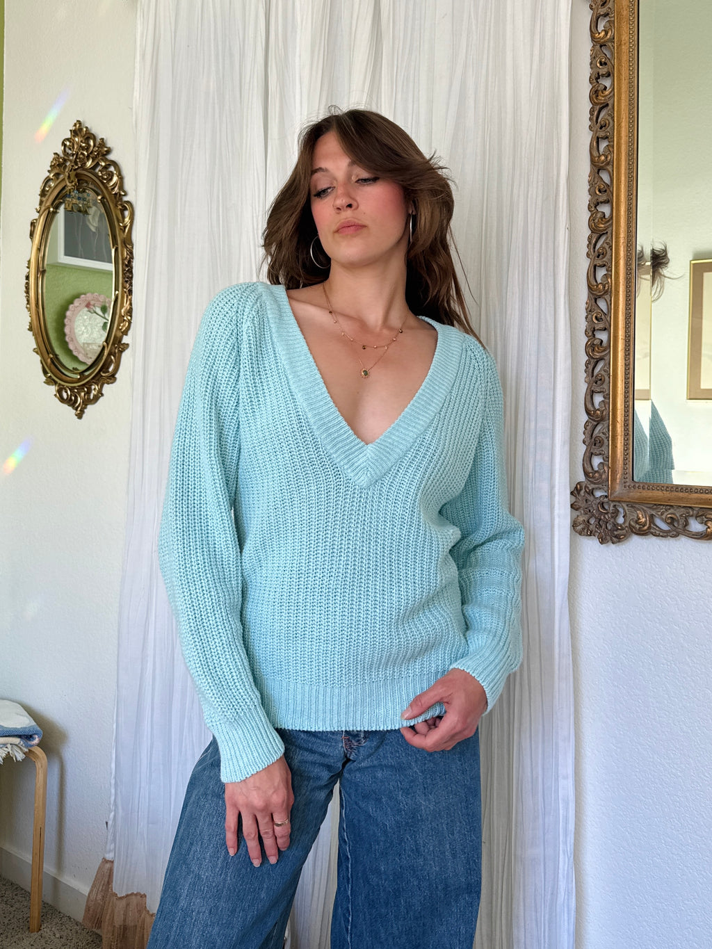 80s Cotton Candy Blue Knit Sweater