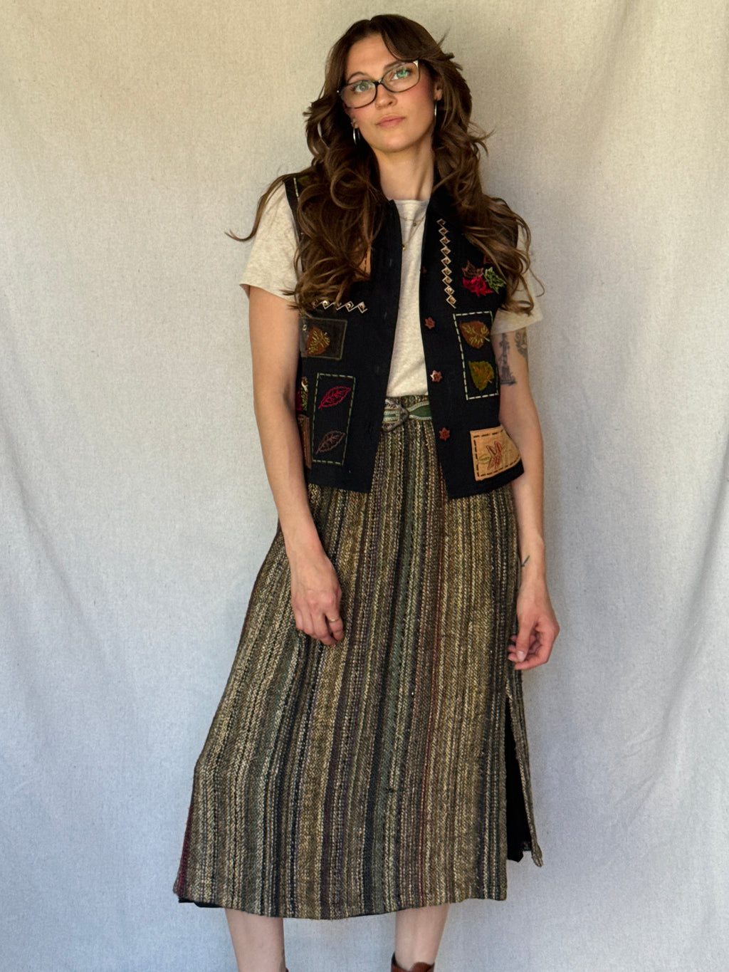 Vintage Dark Tweed Midi Skirt