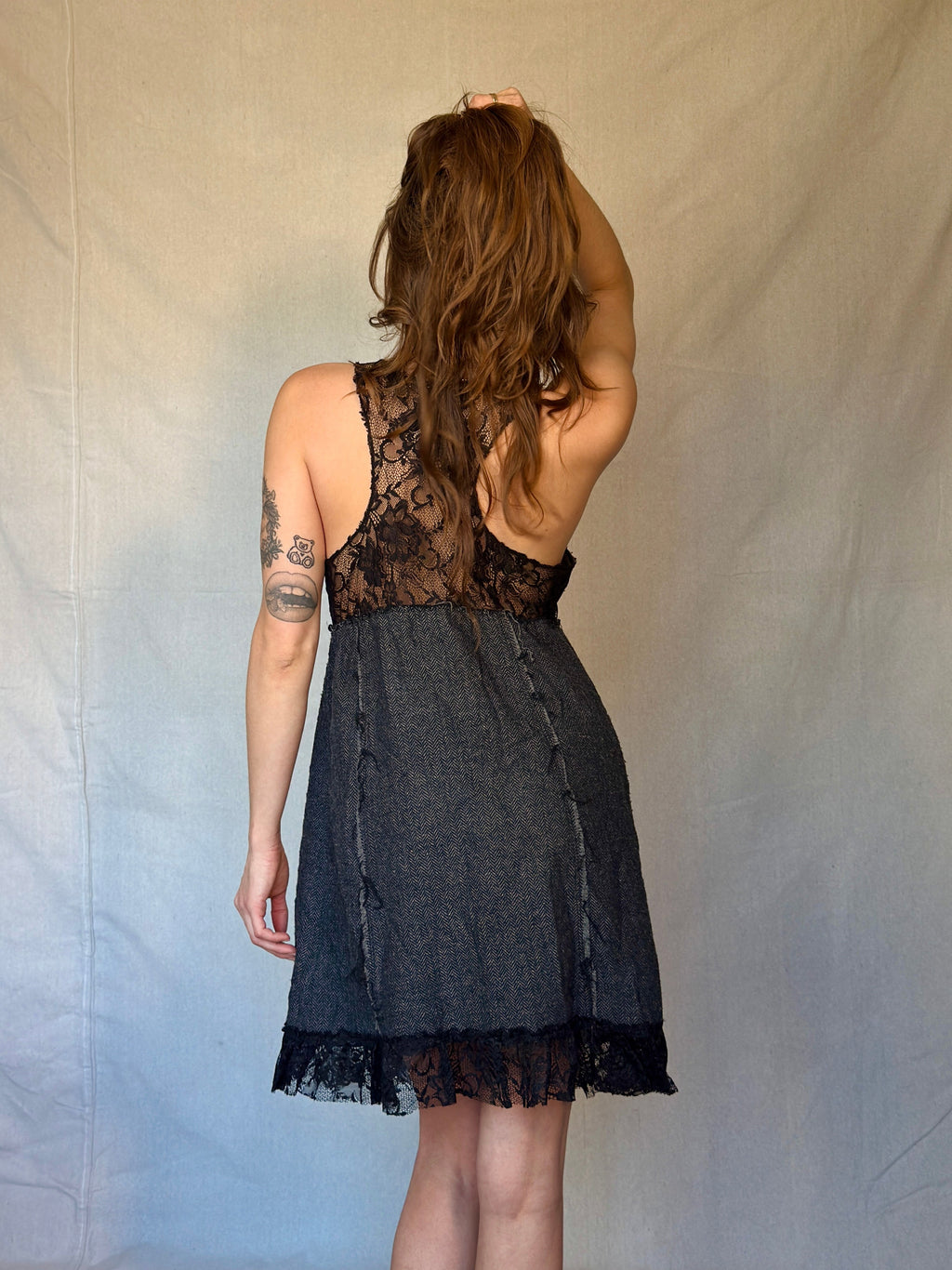 Vintage Free People Black Lace Mini Babydoll Dress