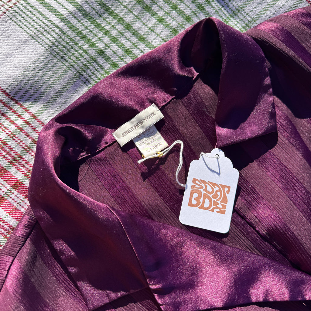 90s Cabernet Red Satin Striped Button Up Blouse
