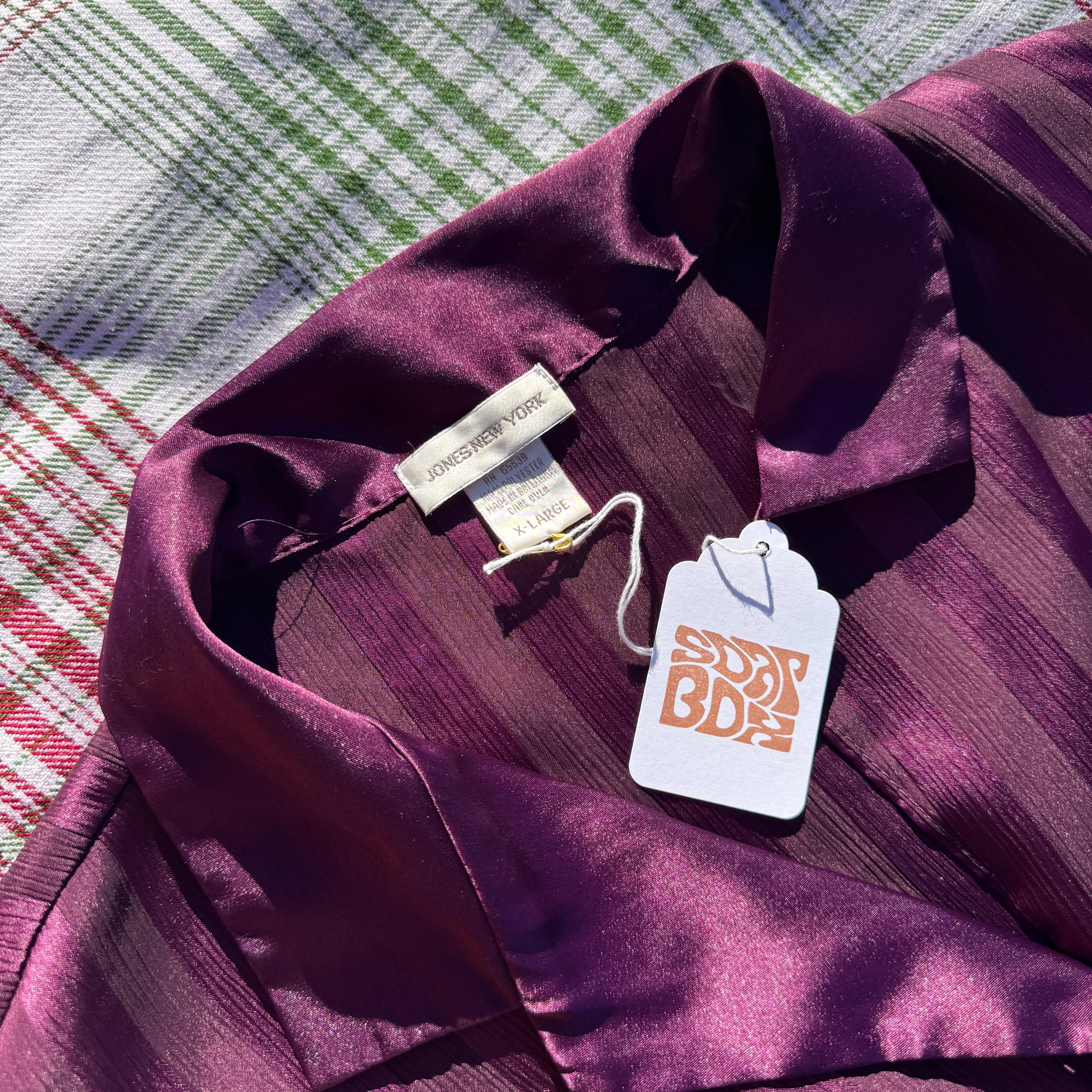 90s Cabernet Red Satin Striped Button Up Blouse