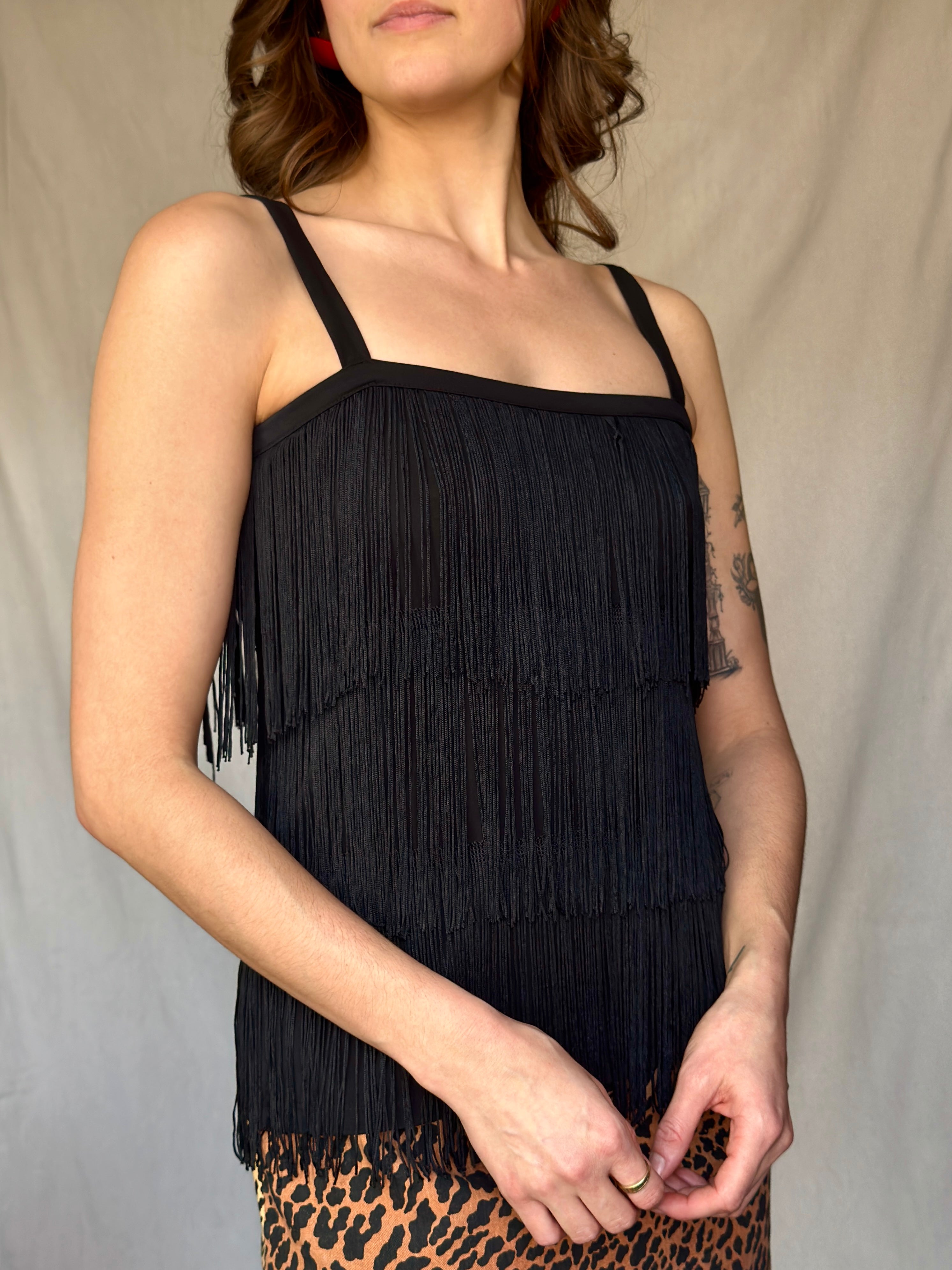 Black Fringe Flapper Tank Top (Modern)