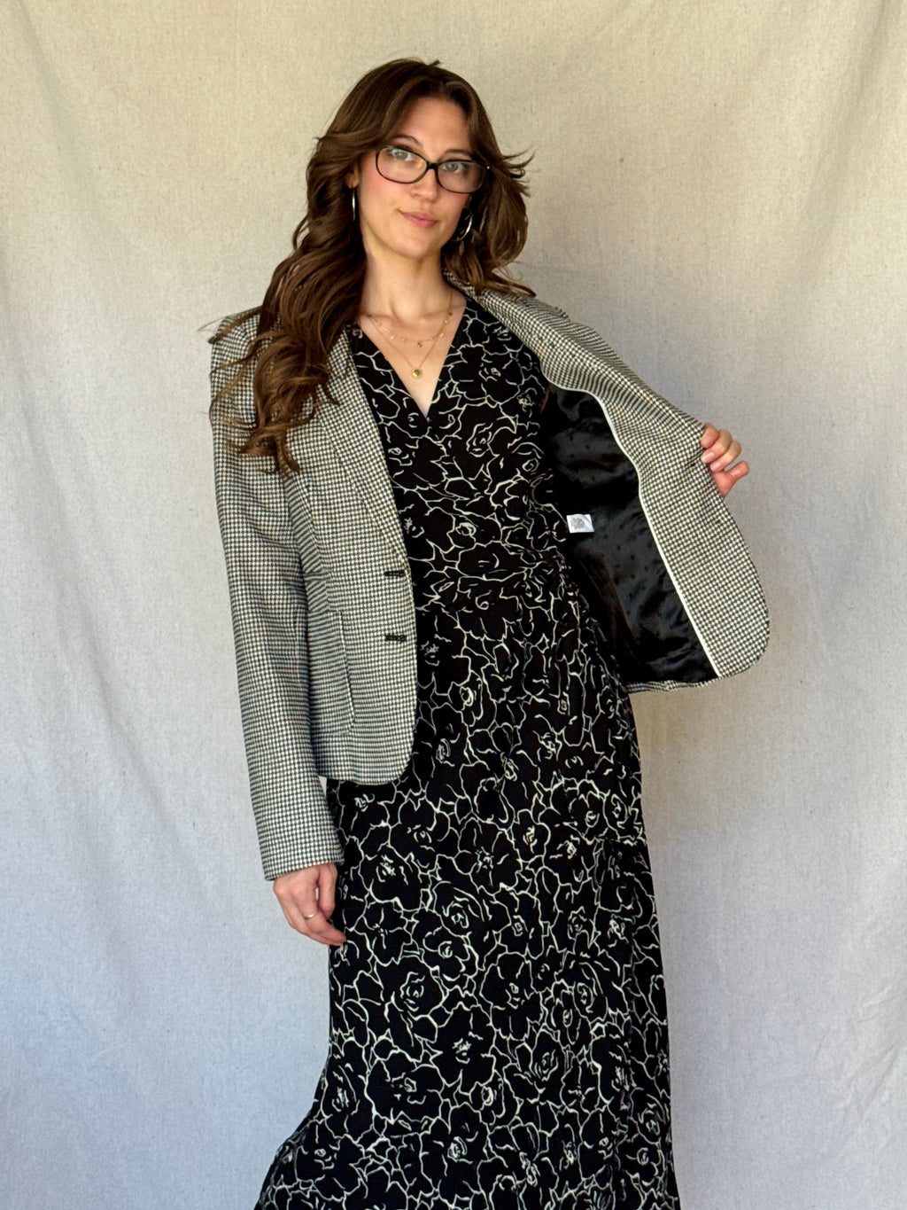Black & White Houndstooth Cotton Blazer (Modern)
