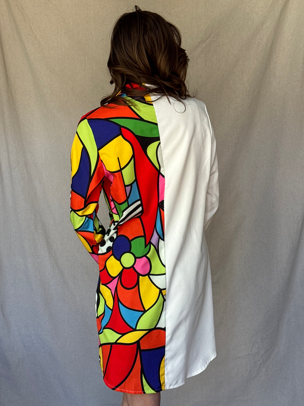 White Split Patterned Shirt Dress (Modern)