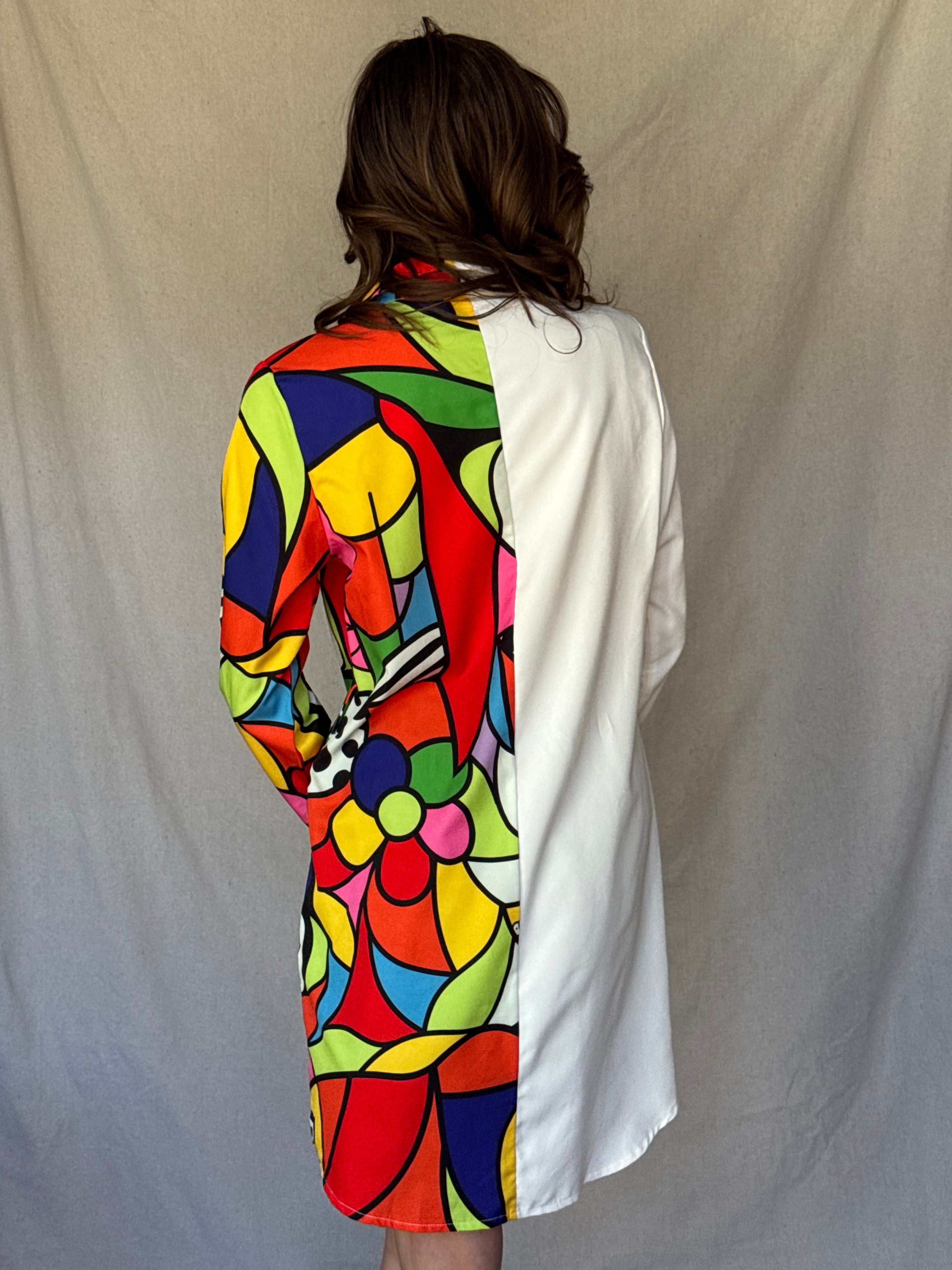 White Split Patterned Shirt Dress (Modern)