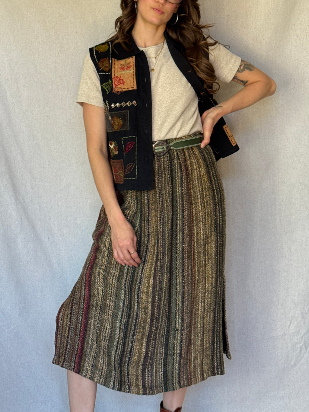 Vintage Dark Tweed Midi Skirt