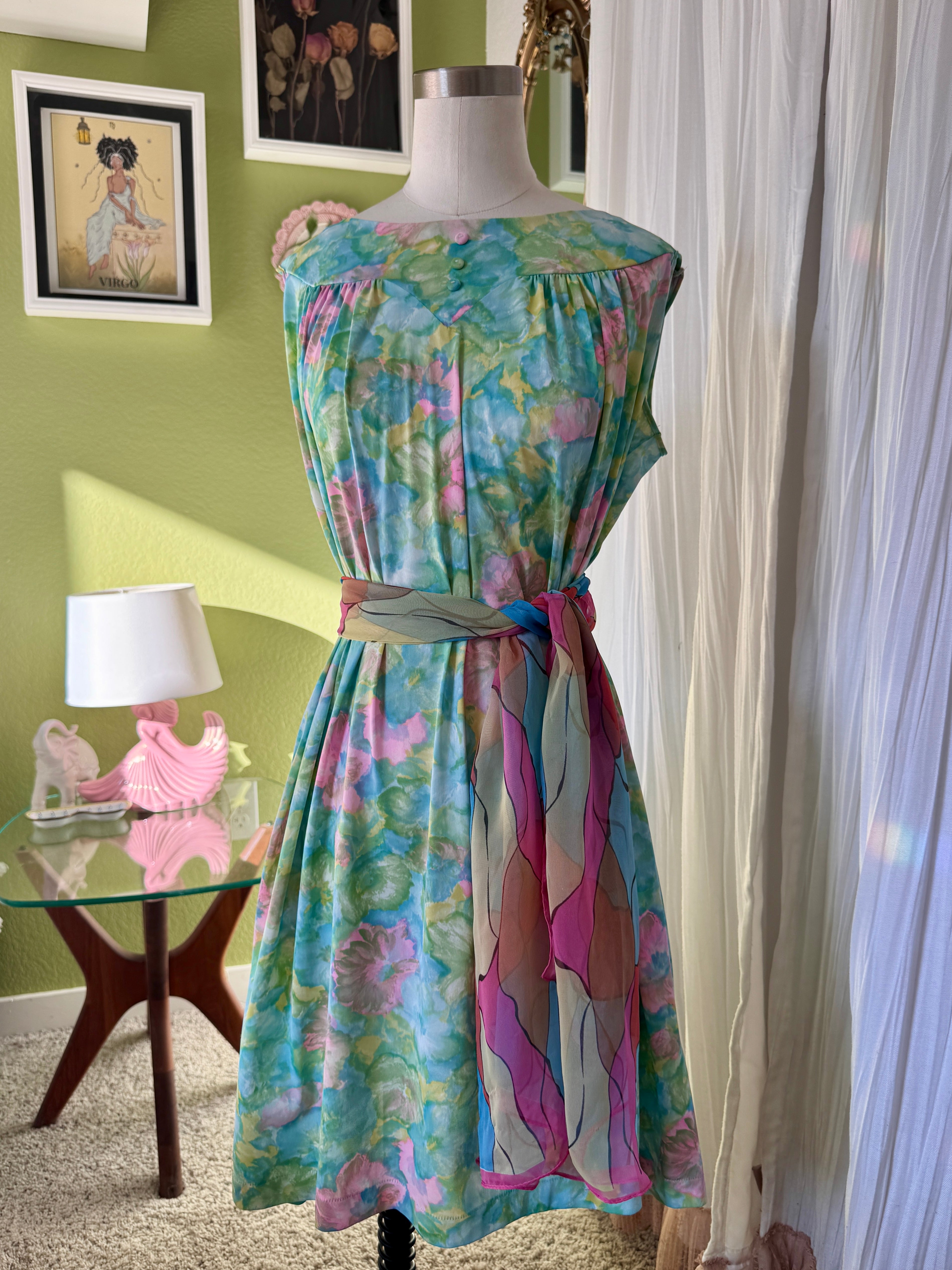 Abstract Spring Print Sheer Scarf (Modern)