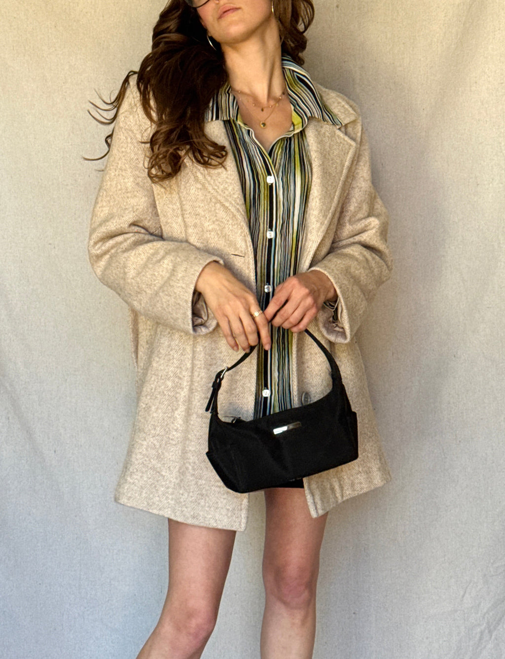 Vintage Sandy Brown Chevron Wool Coat