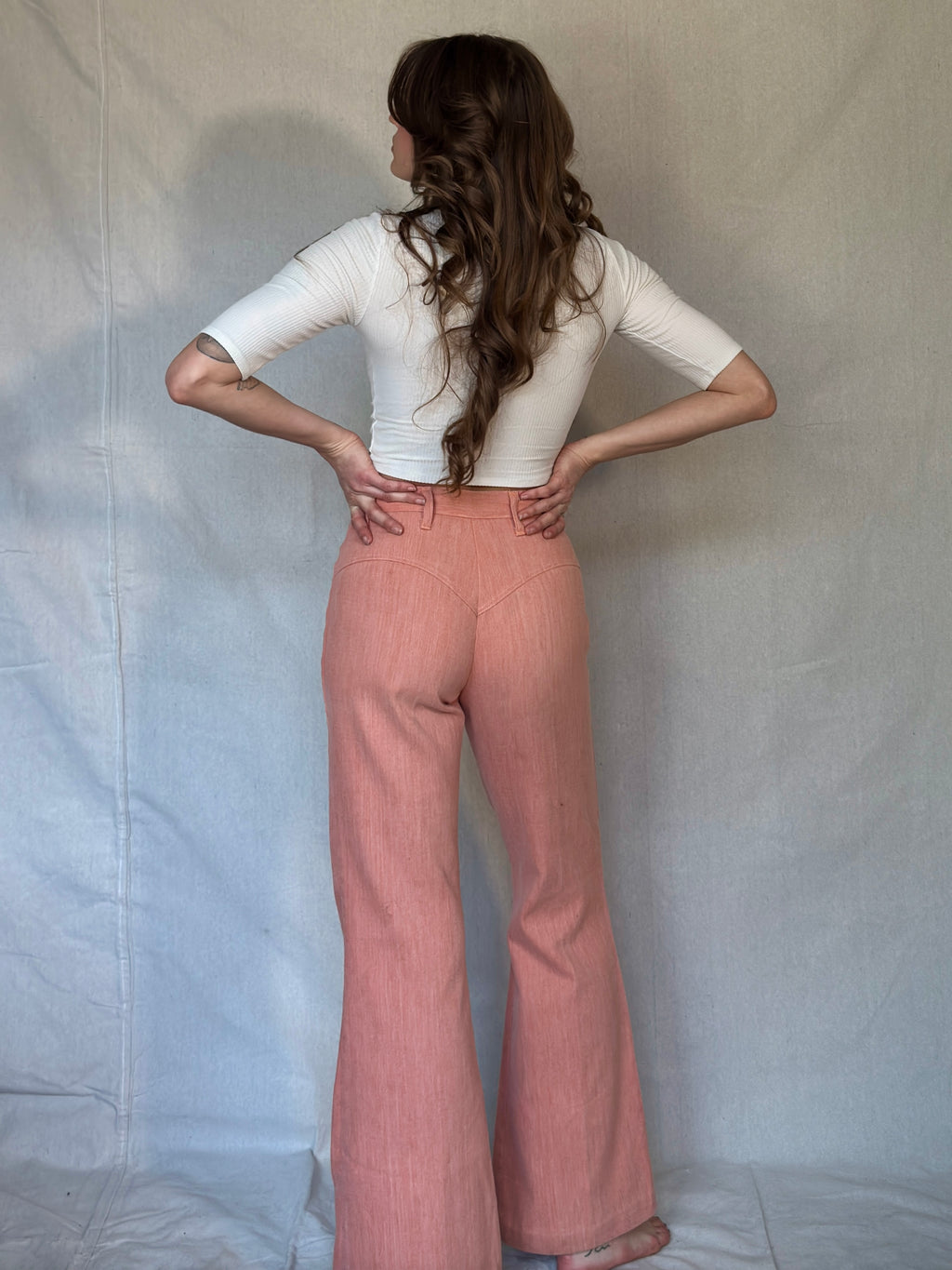 70s Peachy Bareback Bell Bottoms