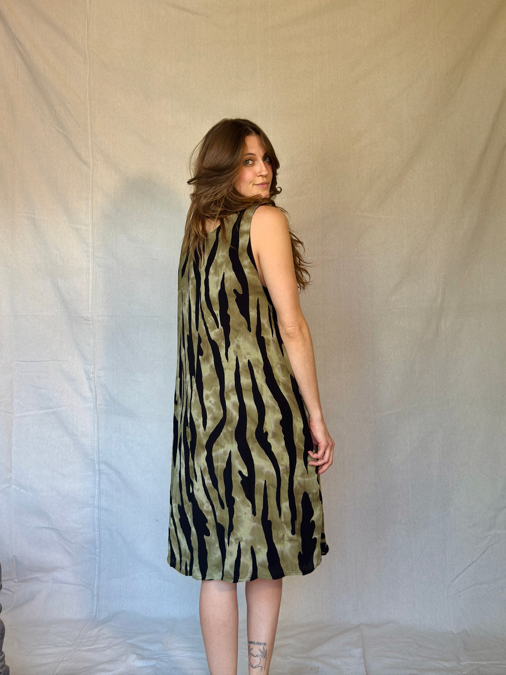 90s Green Sleeveless Rayon Tent Dress