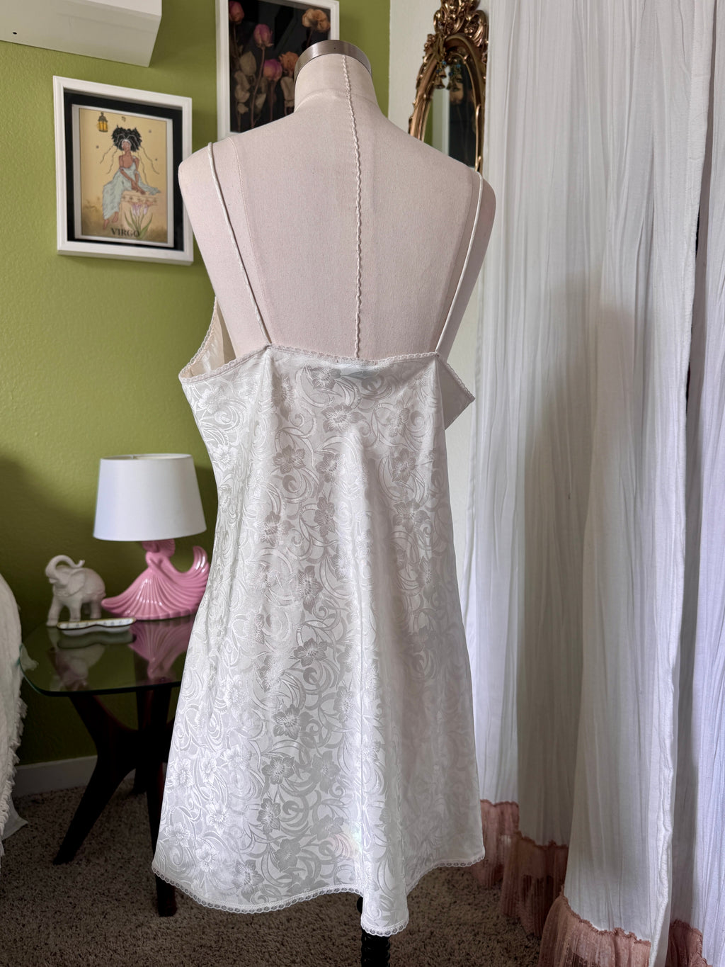 90s Ivory Satin Lace Jacquard Slip Dress