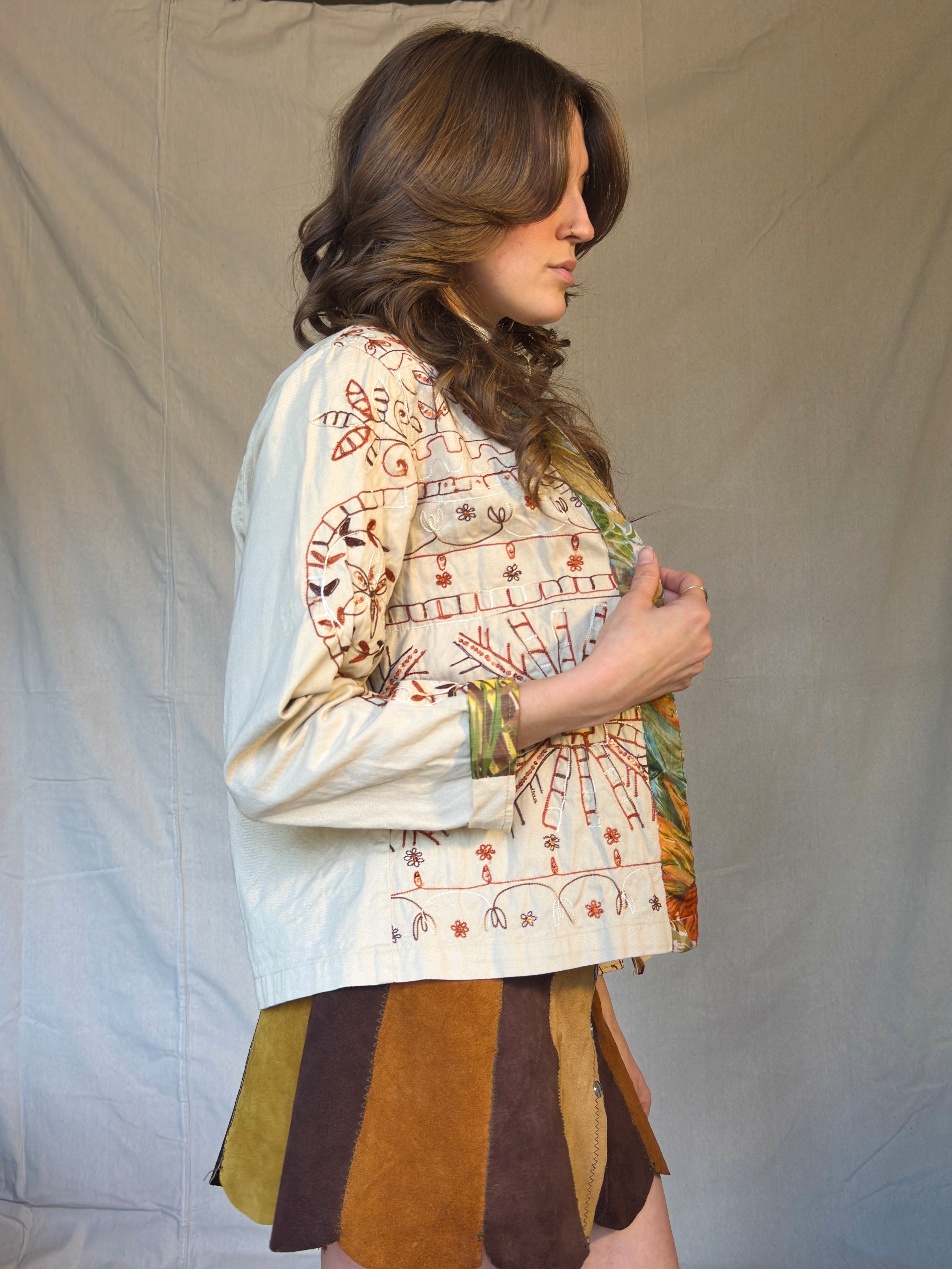 90s Light Brown Embroidered Jacket
