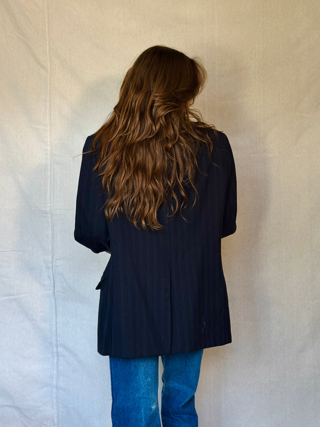 70s Star Studded Johnny Carson Navy Pinstripe Suit Jacket