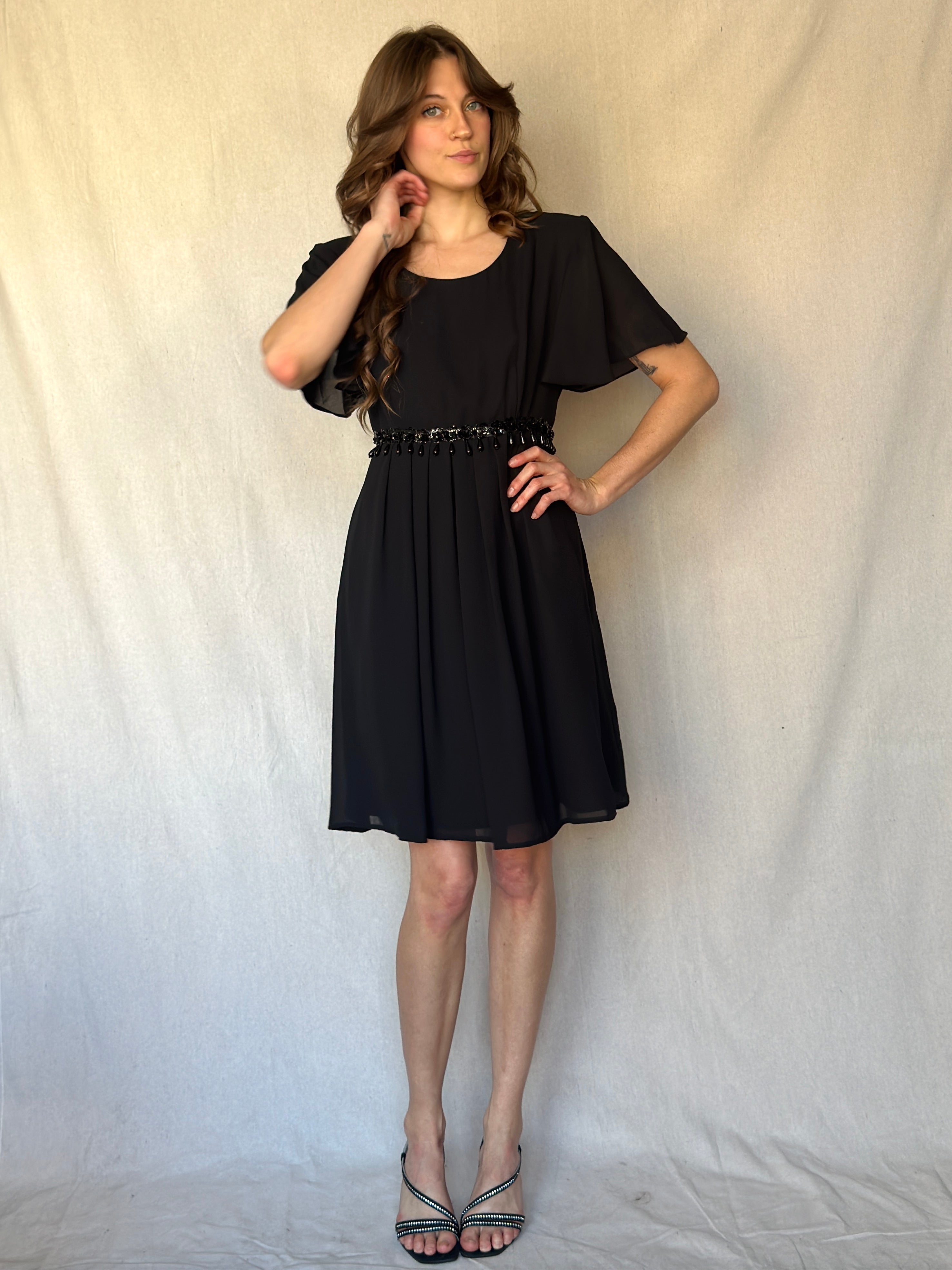 90s Mini Black Beaded Babydoll Dress
