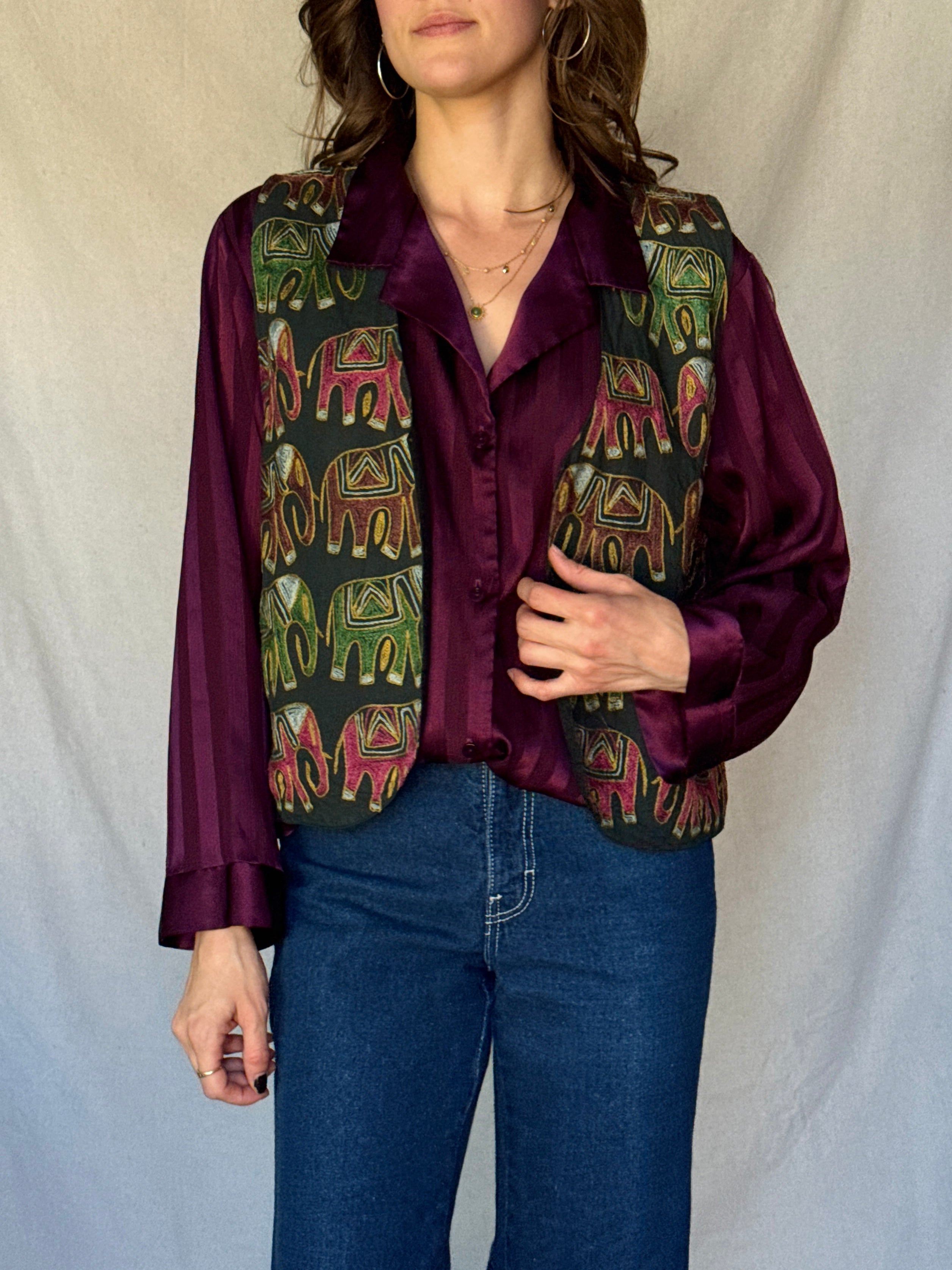 70s Indian Cotton Elephant Embroidered Vest