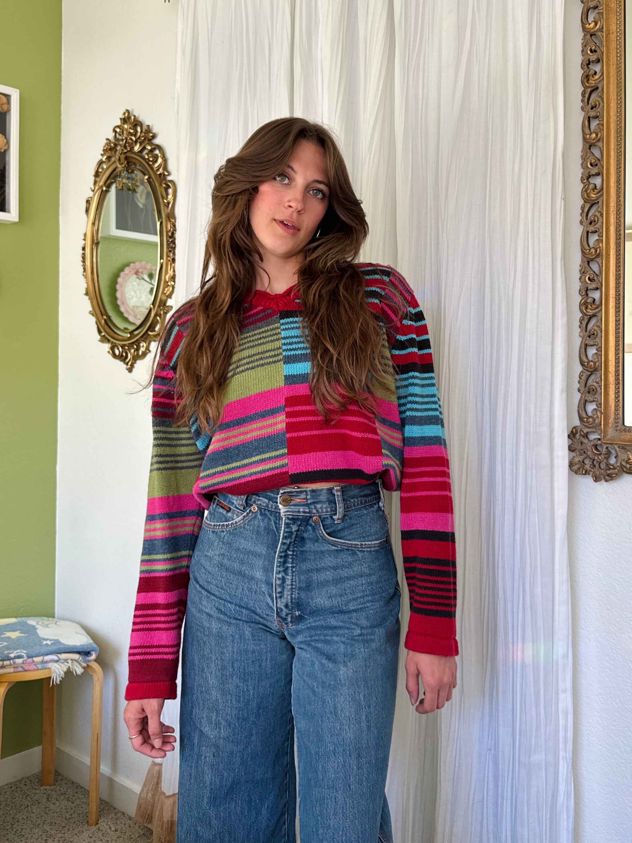 Y2K Liz Claiborne Striped Color Block Sweater