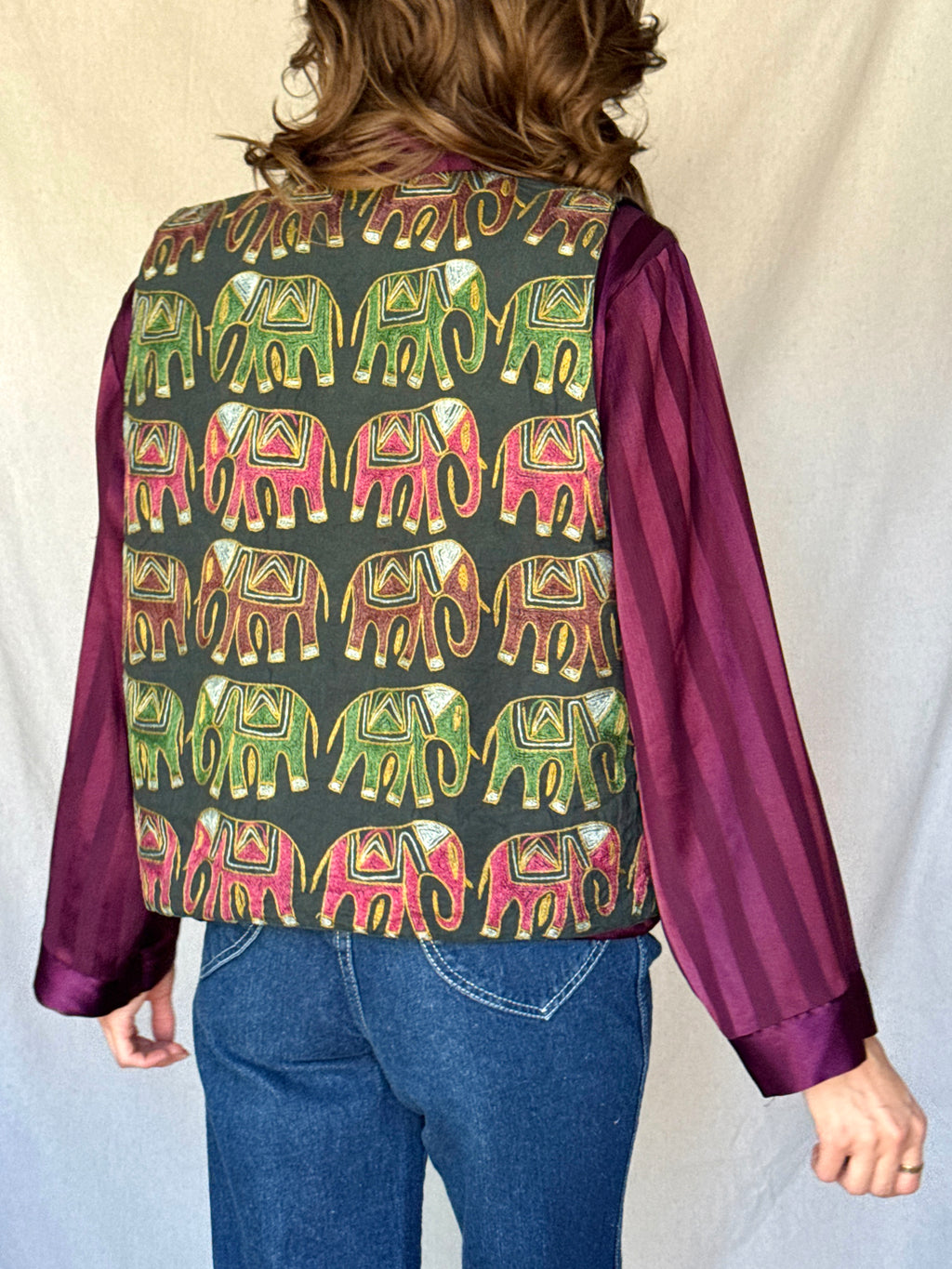 70s Indian Cotton Elephant Embroidered Vest