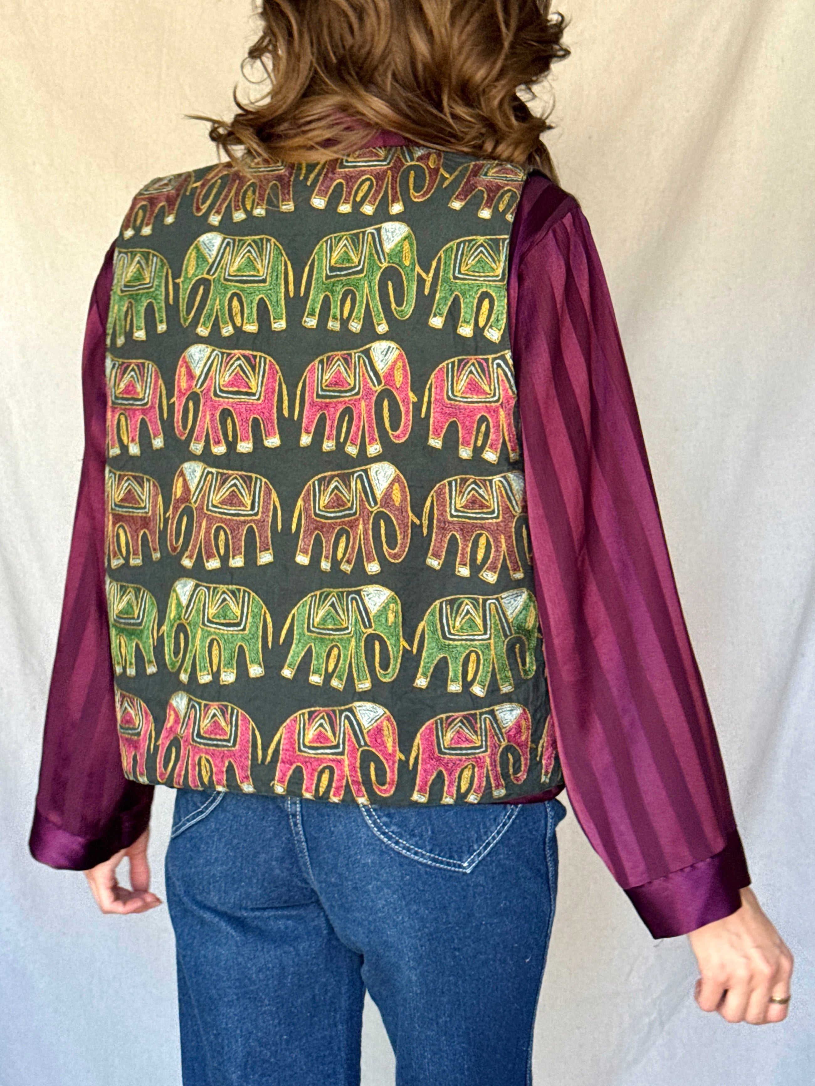 70s Indian Cotton Elephant Embroidered Vest