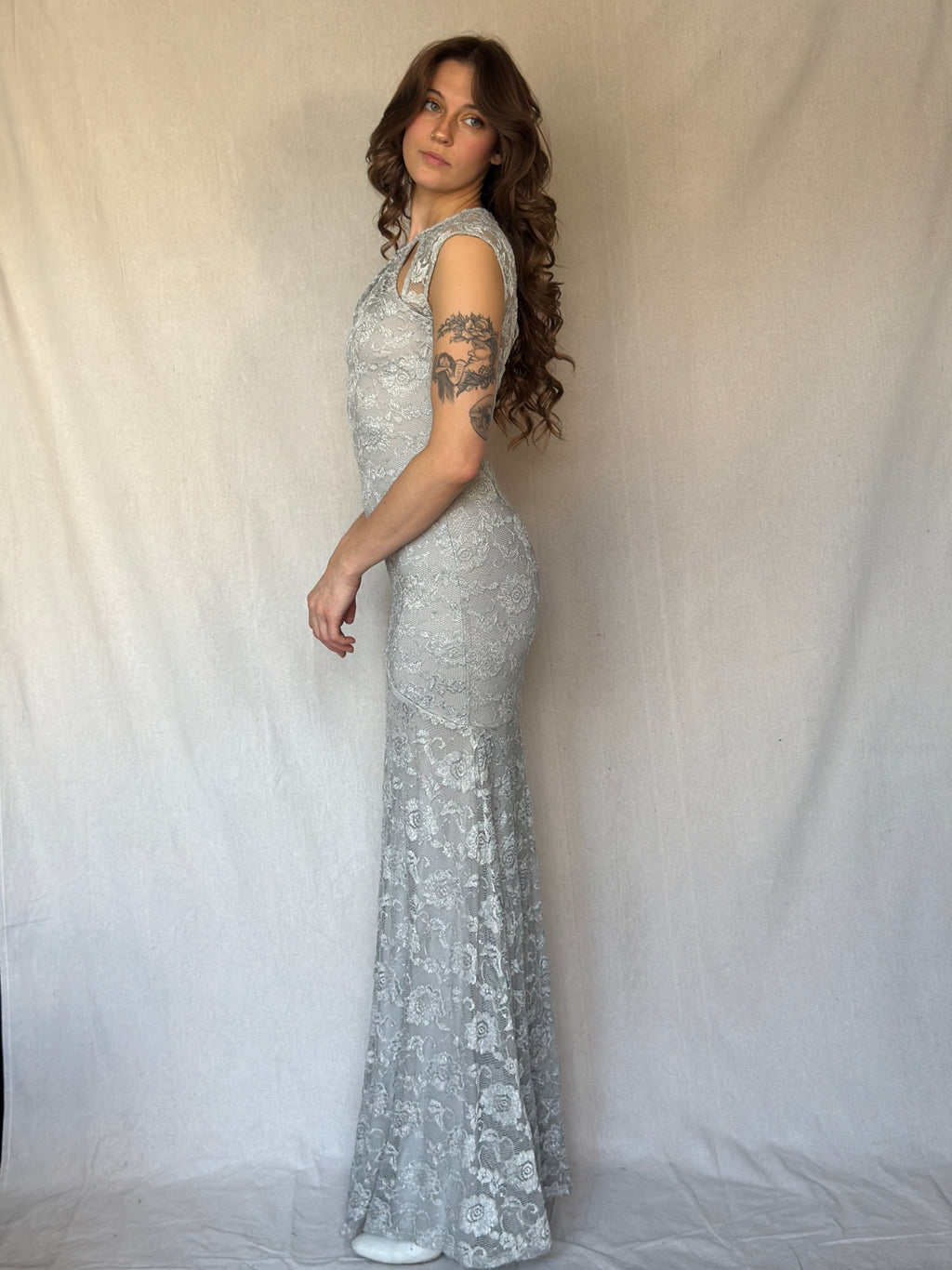 Y2K Silver Lace Mermaid Dress
