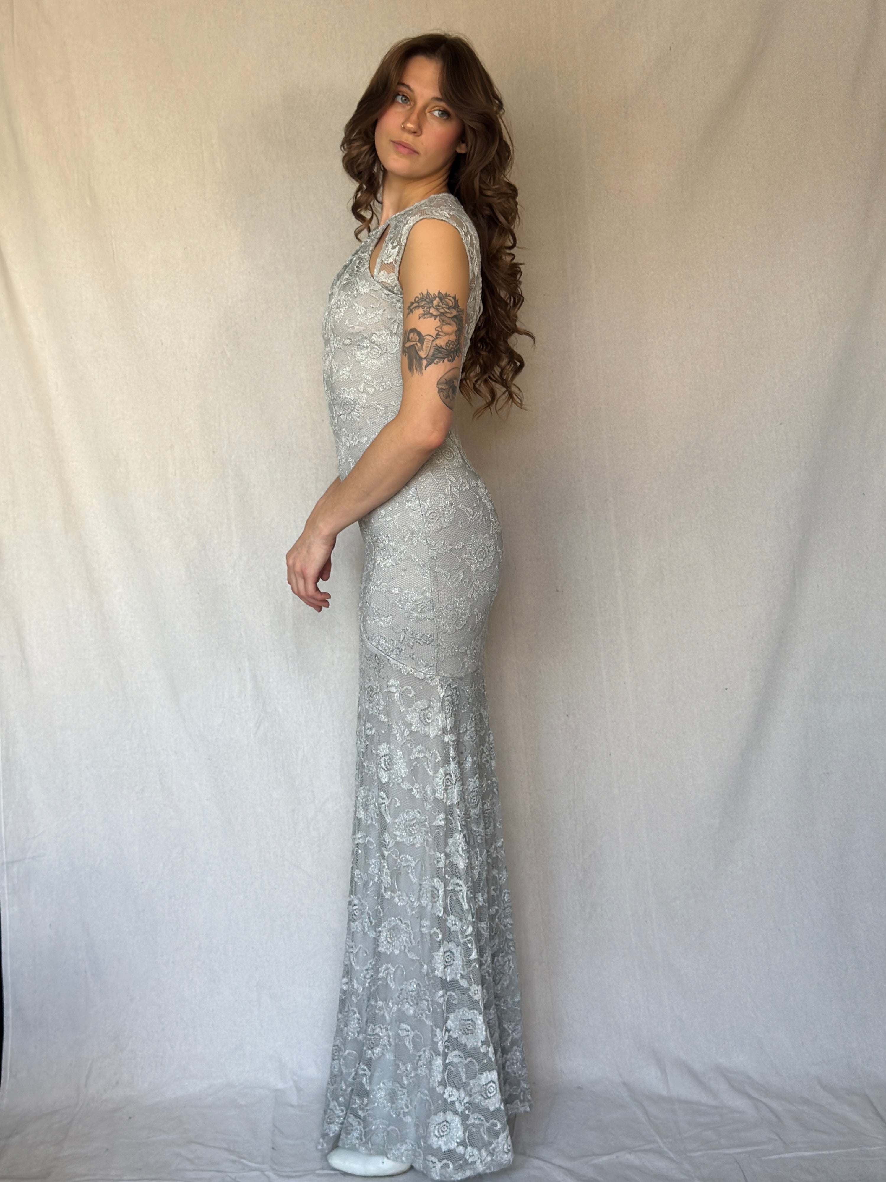 Y2K Silver Lace Mermaid Dress