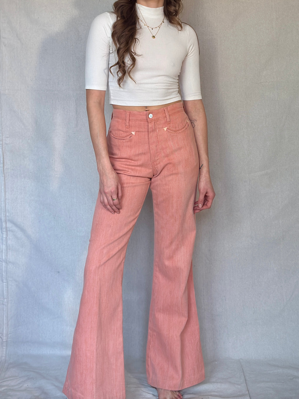 70s Peachy Bareback Bell Bottoms