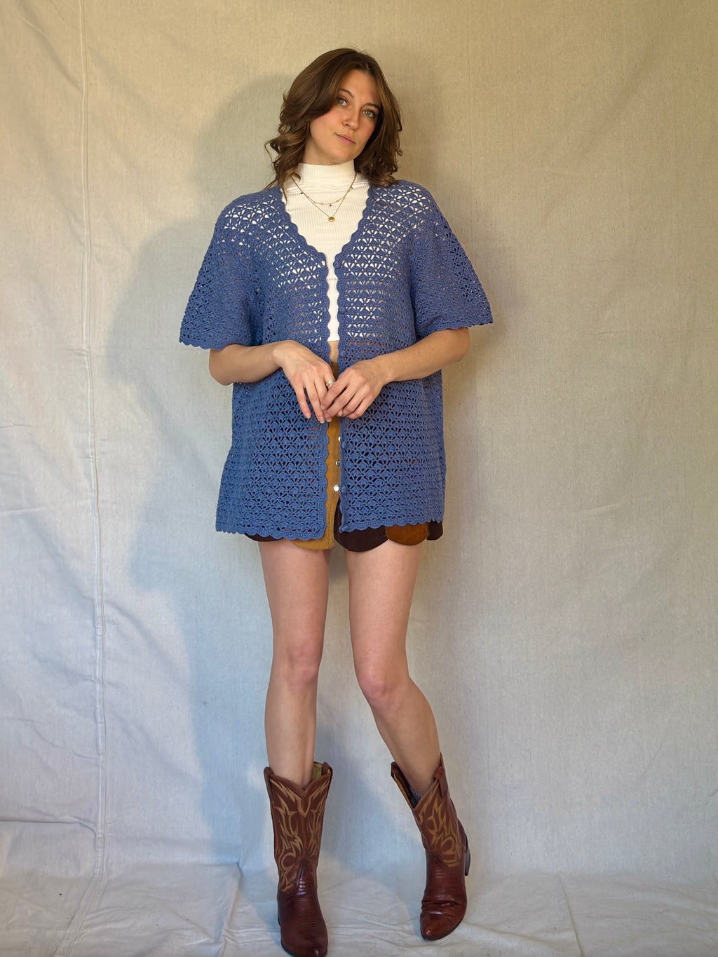 90s Blue Open Knit Cardigan