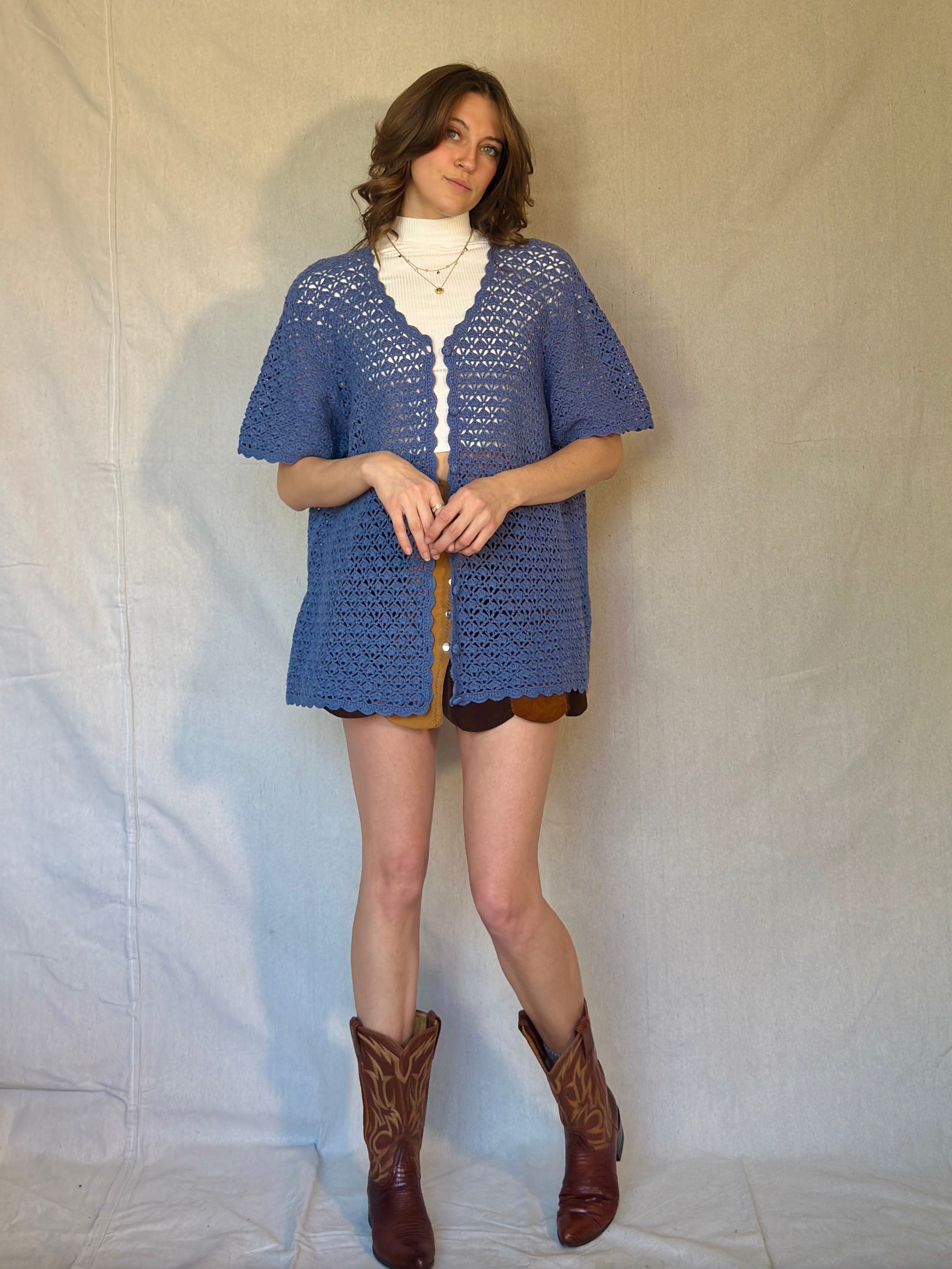 90s Blue Open Knit Cardigan