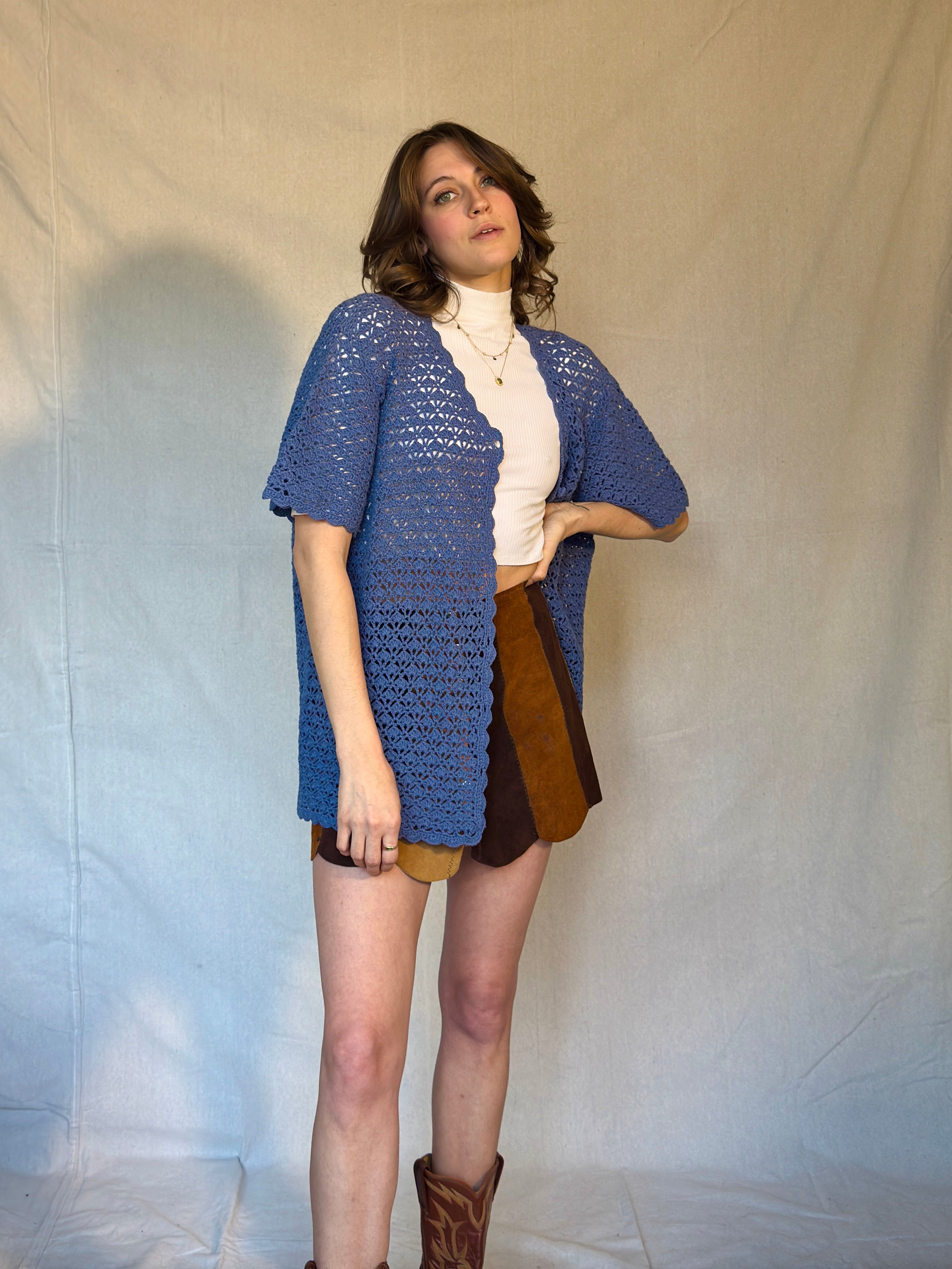 90s Blue Open Knit Cardigan