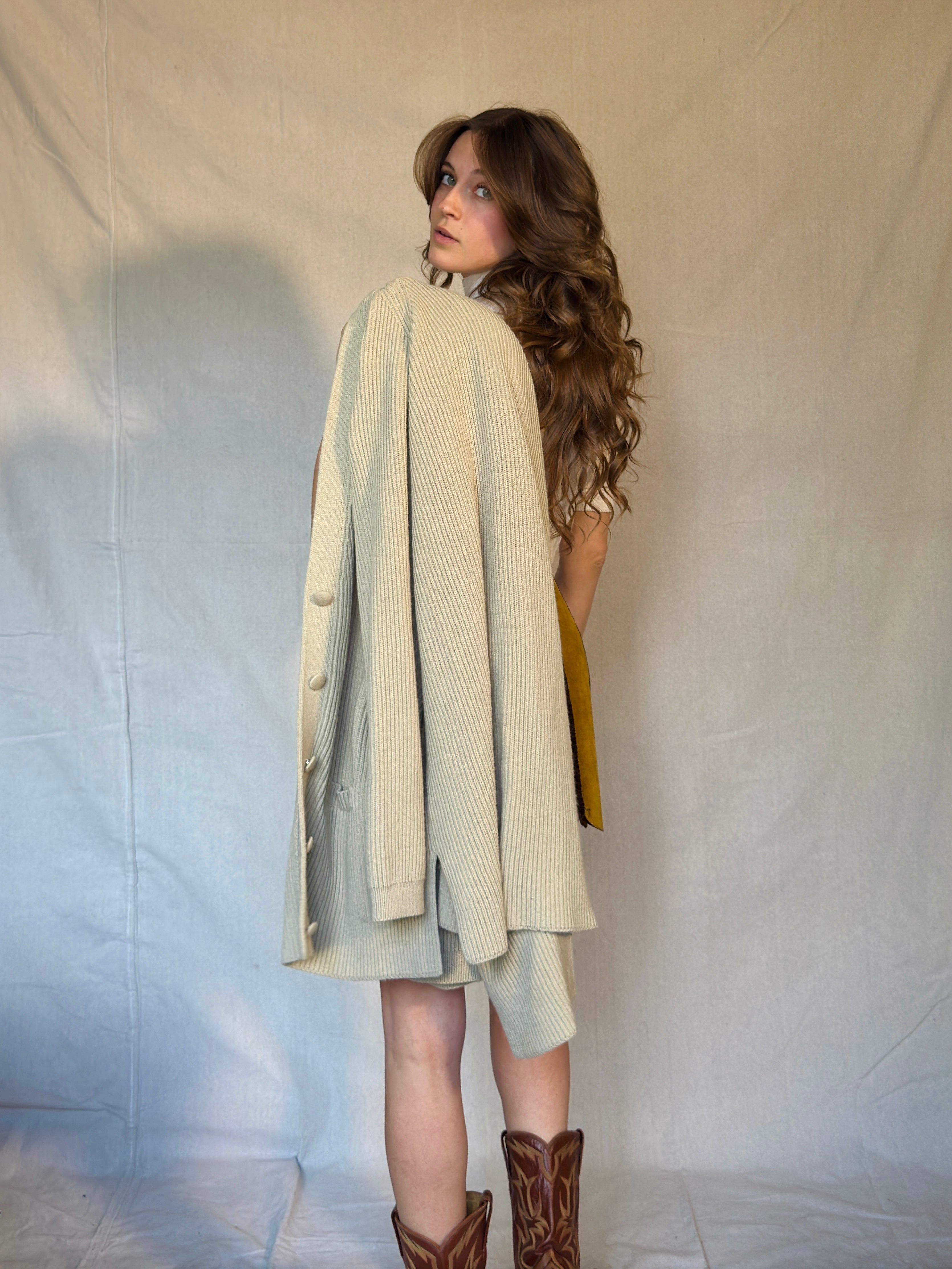 Y2K Light Beige Preppy Ribbed Cardigan Sweater