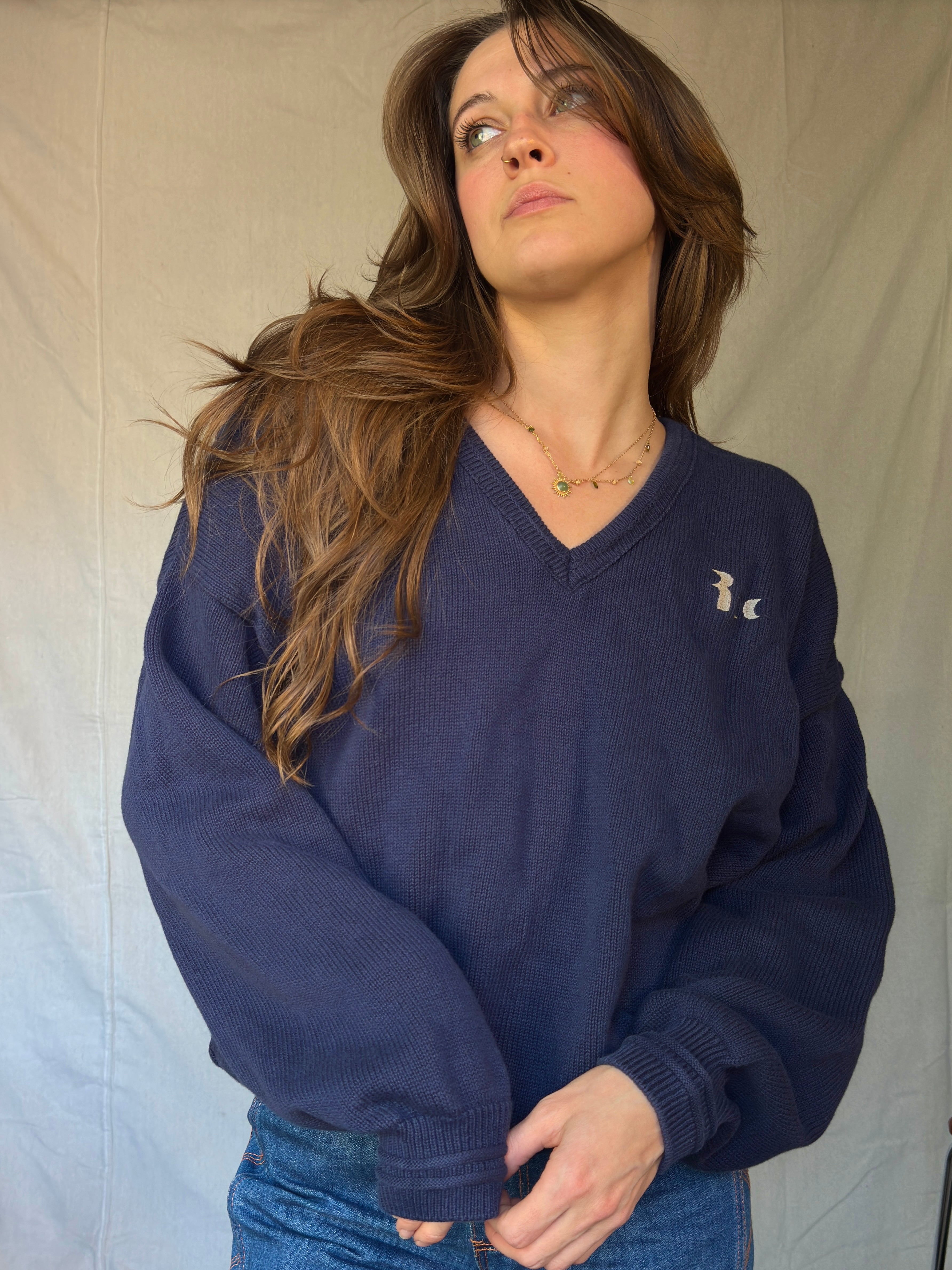 90s Navy Blue Cotton Sweater
