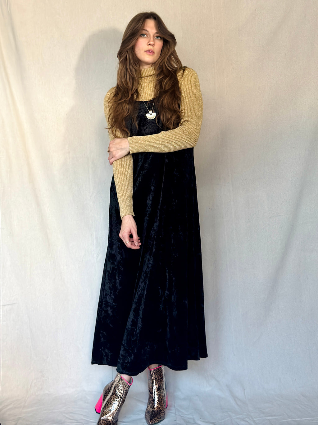 90s Strappy Crushed Velvet Maxi Dress