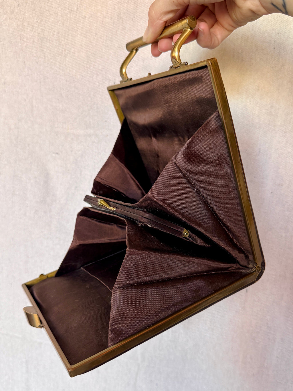 Vintage Brown Leather Square Handbag