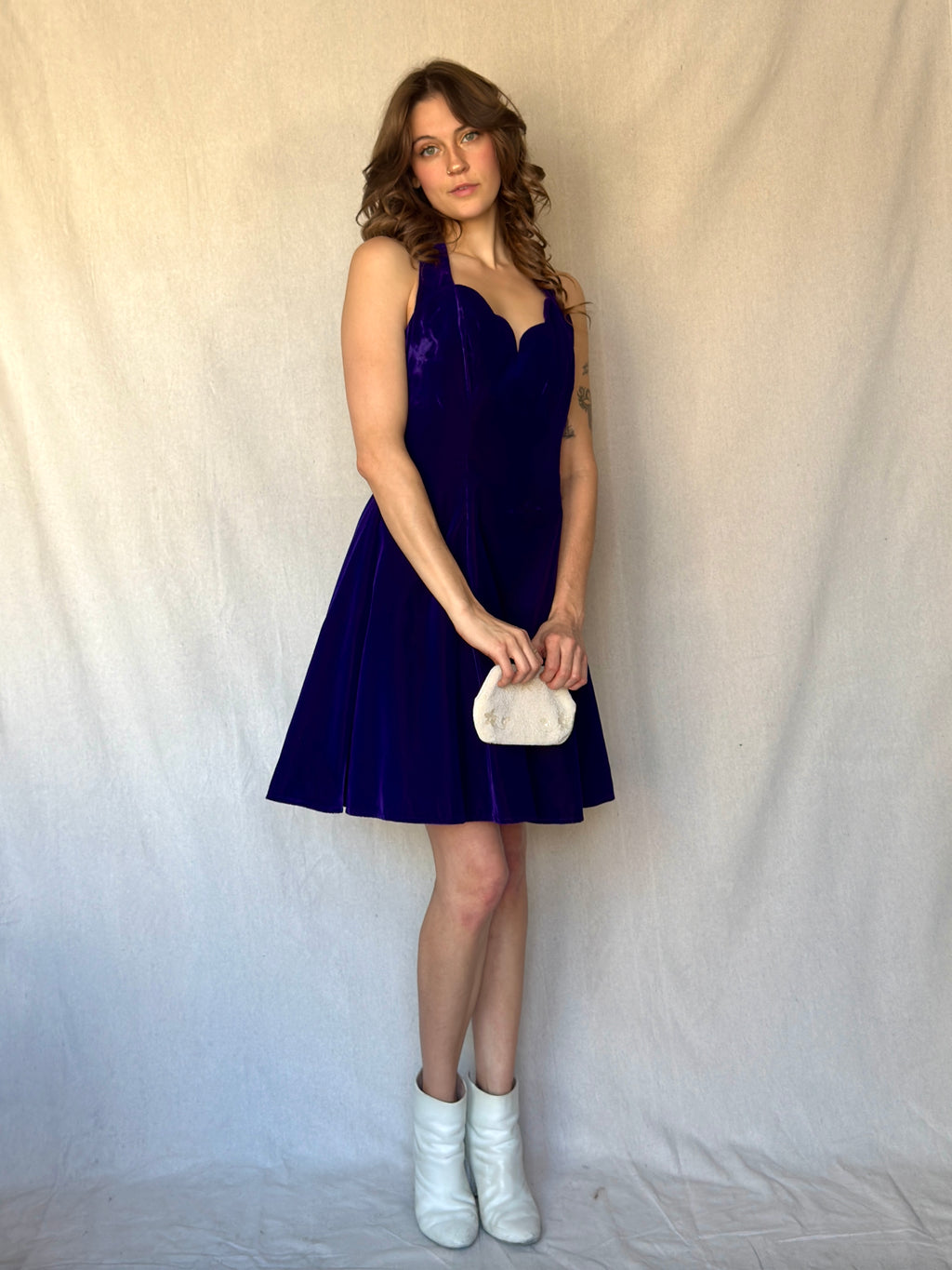 90s Purple Velvet Halter Mini Cocktail Dress