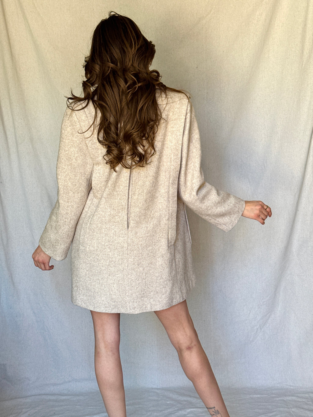 Vintage Sandy Brown Chevron Wool Coat