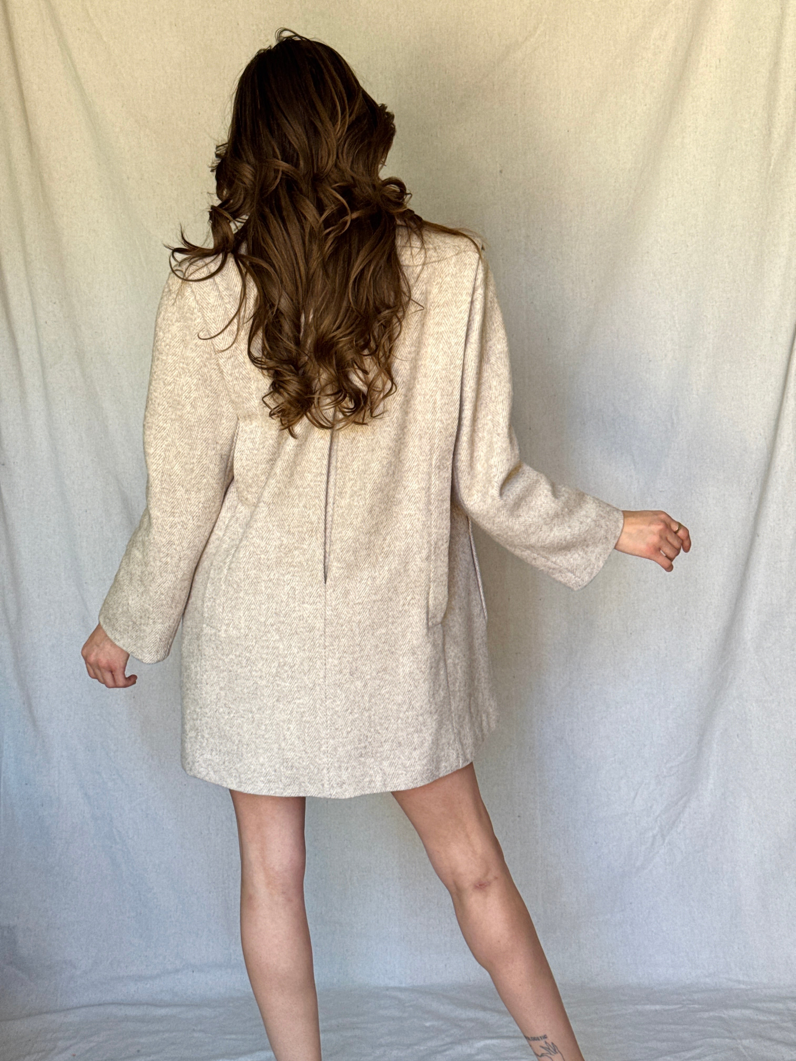 Vintage Sandy Brown Chevron Wool Coat