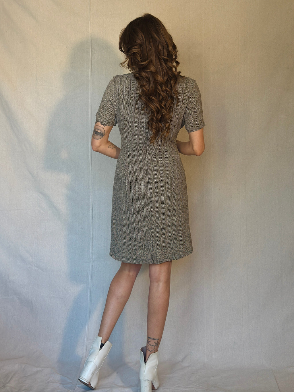 90s Brown Herringbone Laura Ashley Dress