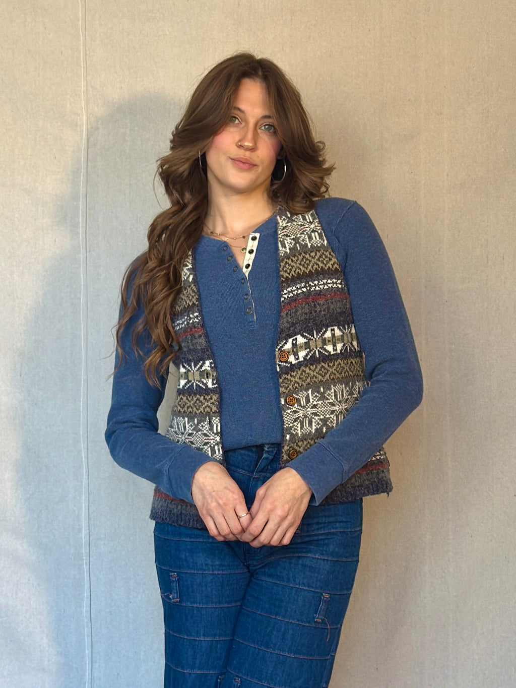 80s Fuzzy Button Up Sweater Vest