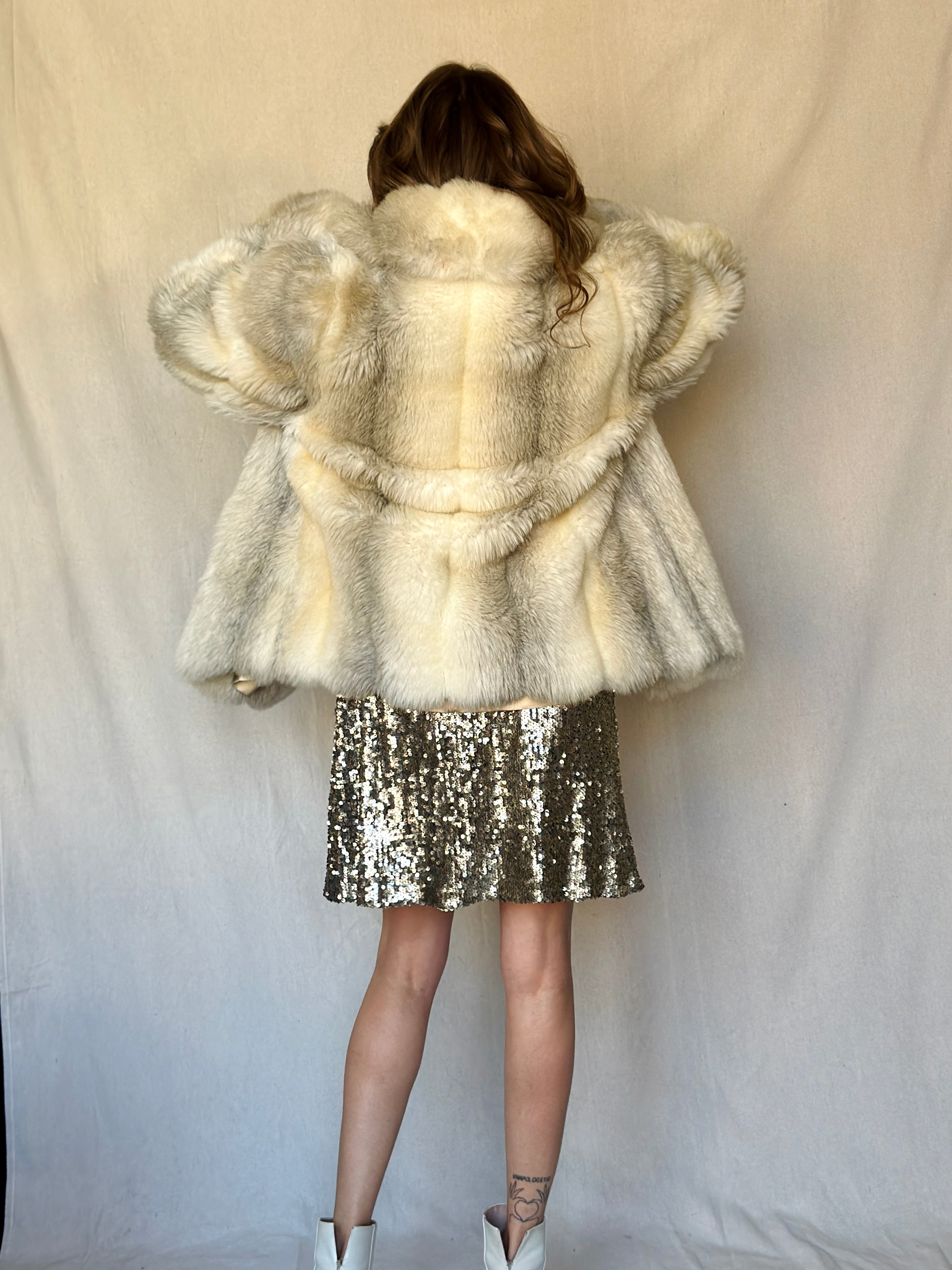 70s Salt and Pepper Faux Fur Old Money Coat