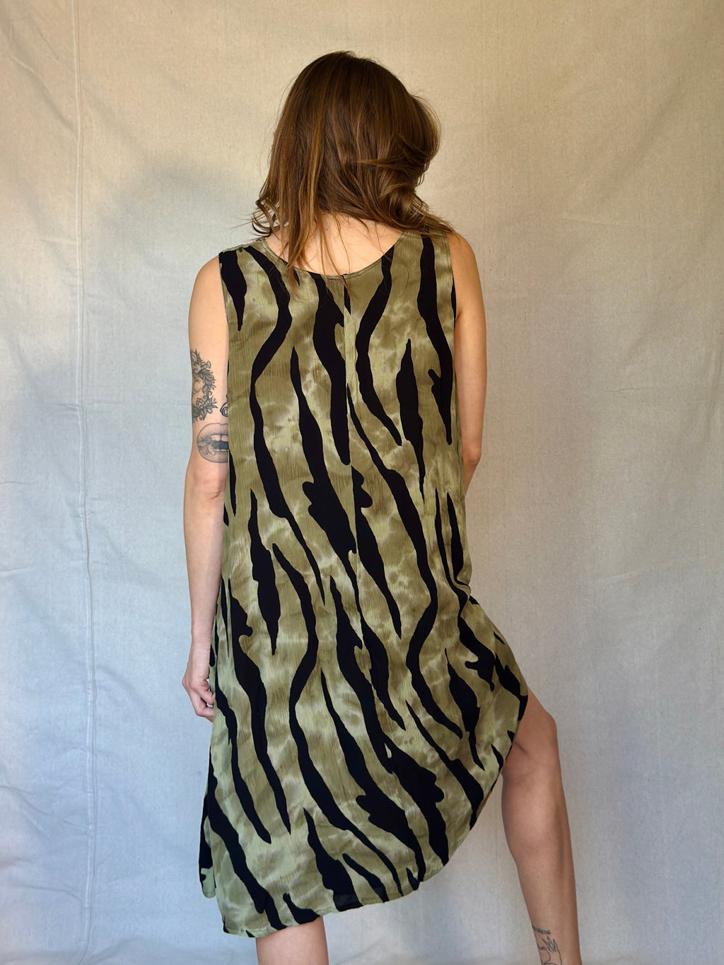 90s Green Sleeveless Rayon Tent Dress